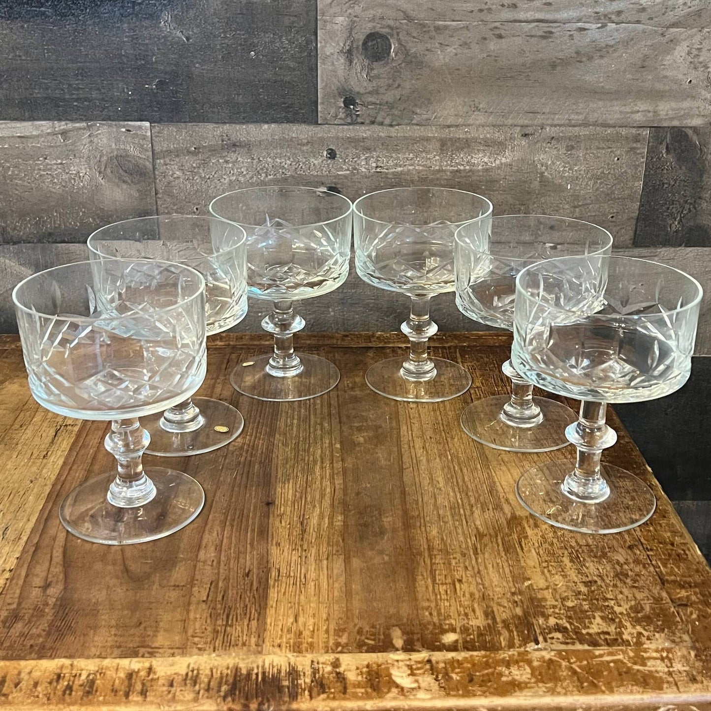 Crystal criss cross design cocktail coupes - set of 6