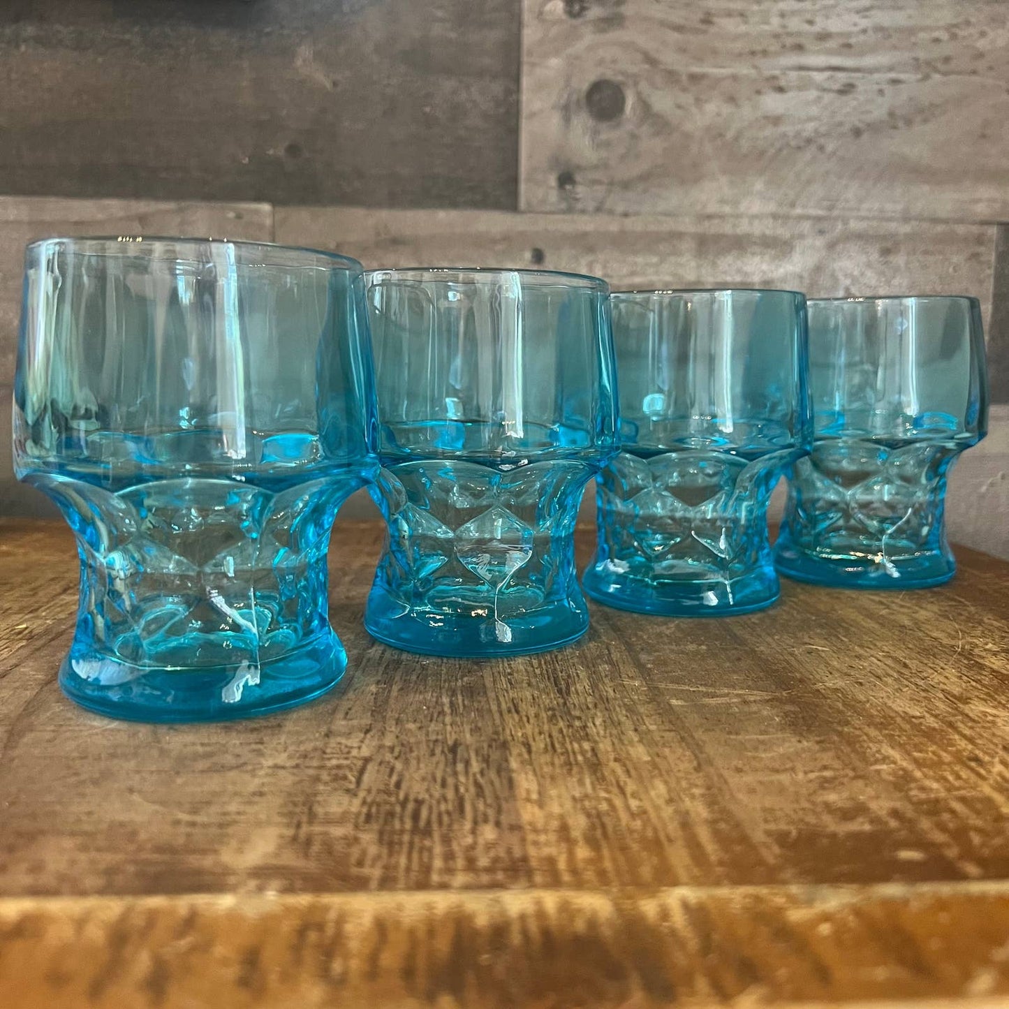 Viking glass Georgian colonial aqua light blue lowball glasses - set of 4