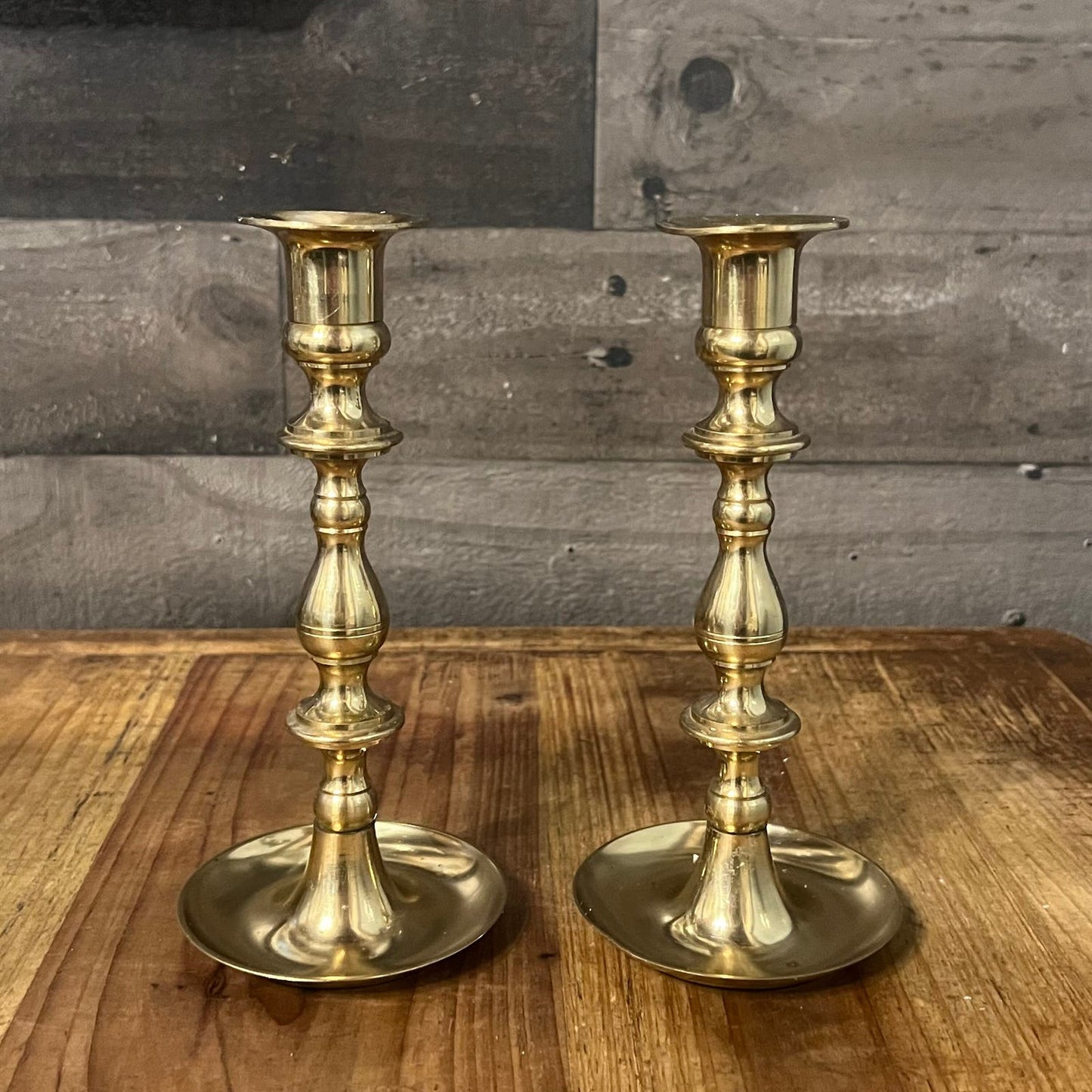 Vintage Pair of Brass Candlestick Holders
