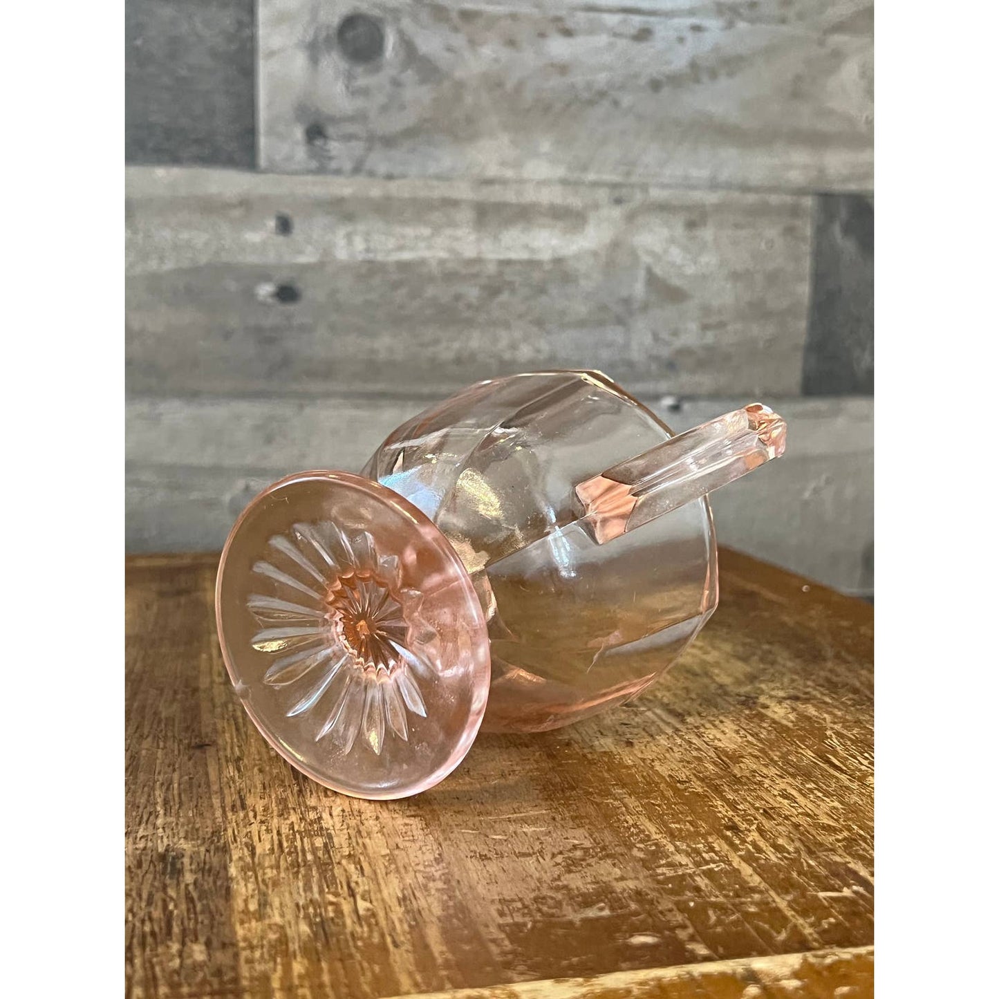 Vintage art deco pink depression glass open sugar bowl