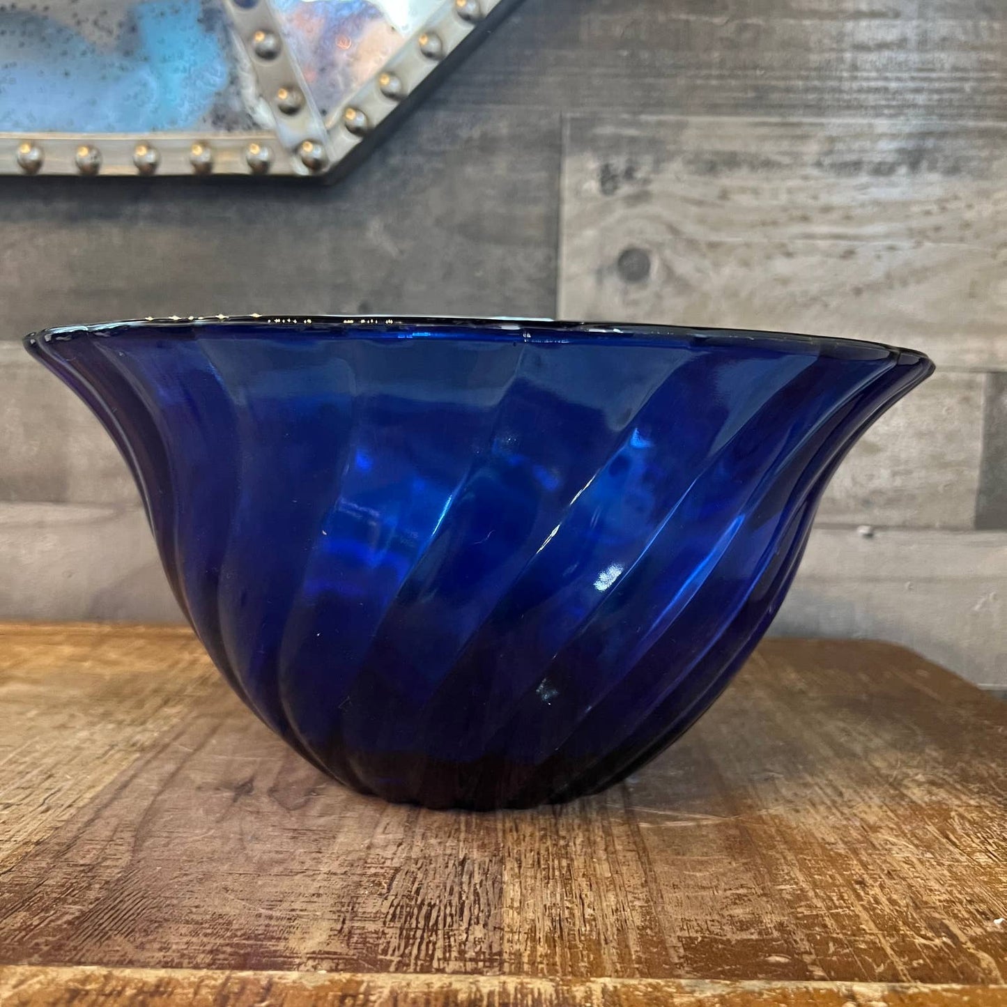 Large cobalt blue glass serving bowl