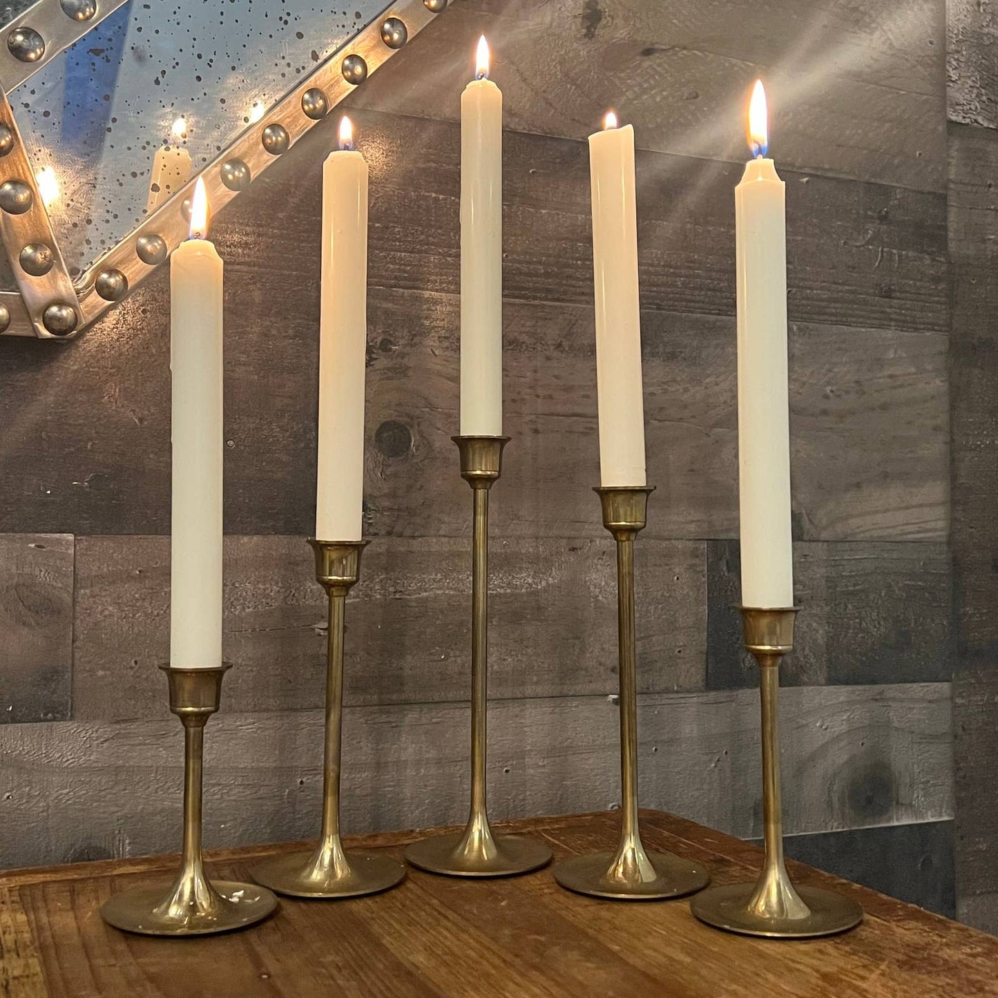 Vintage brass graduated height candlestick holders - 5 candlestick holders