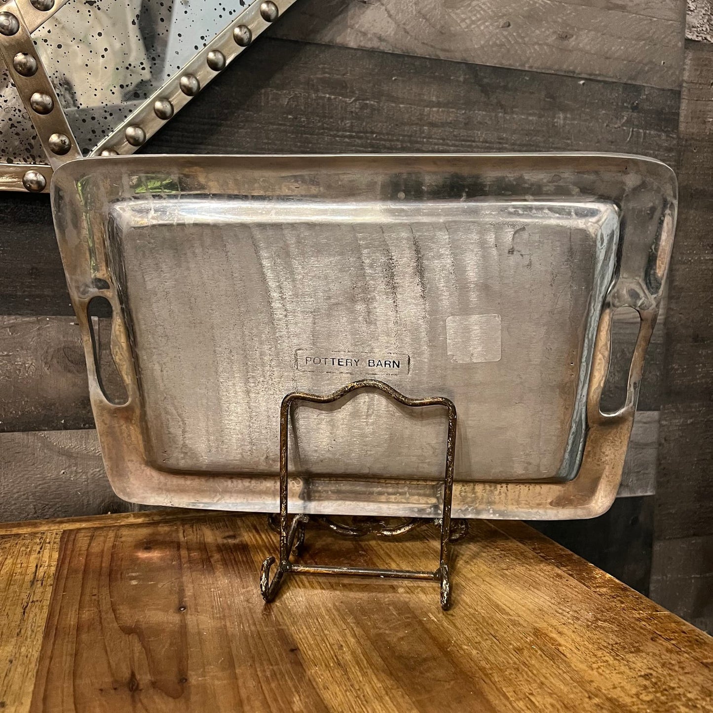 Pottery Barn Aged Silver Tone Handled Rectangular Tray