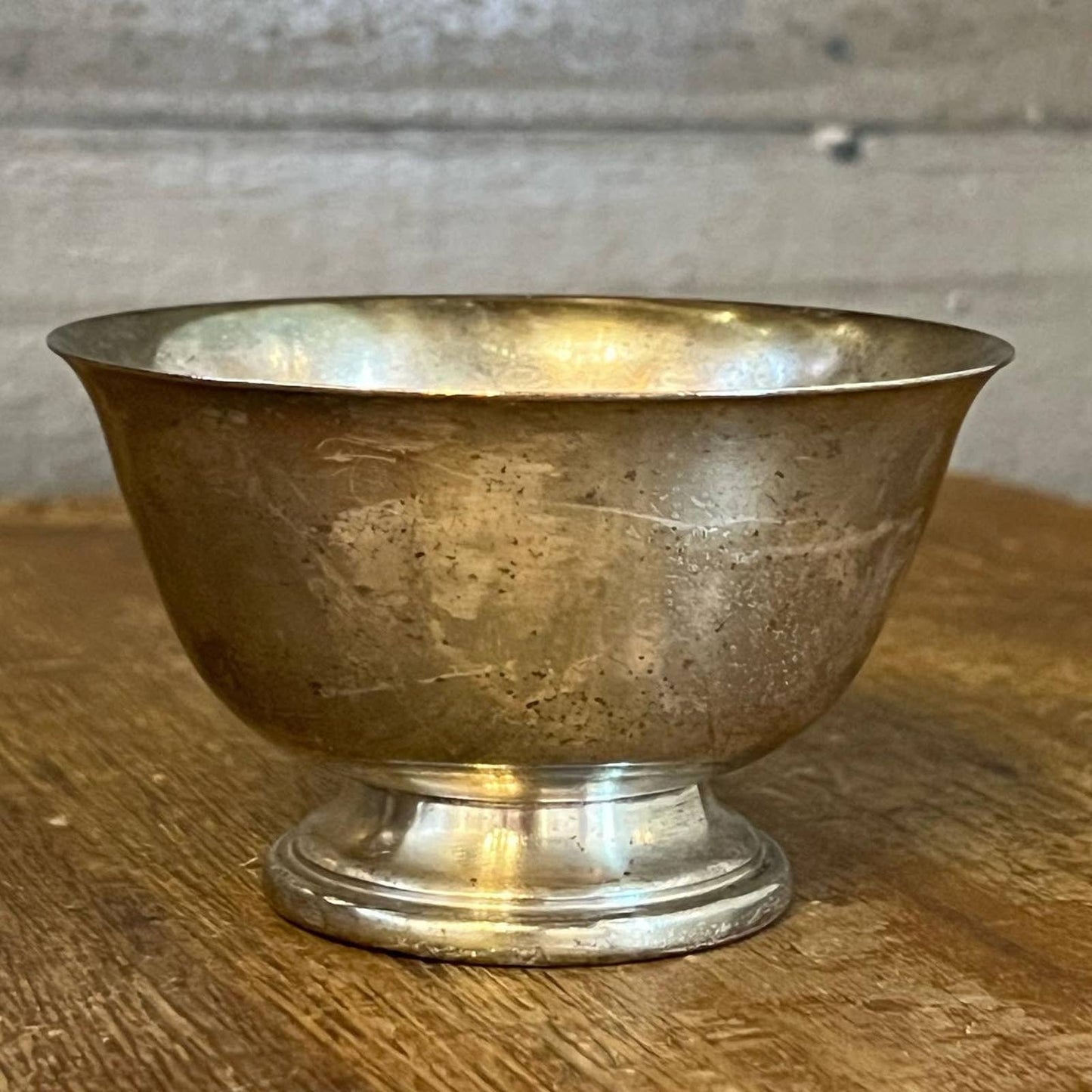 Vintage petite Academy silver on copper pedestal dish