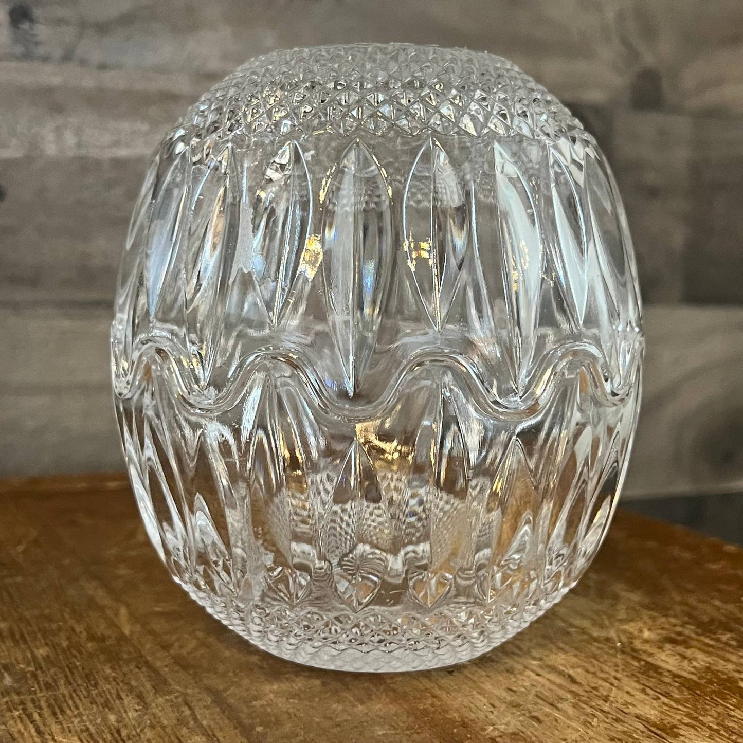 Vintage crystal sphere wavy rim trinket dish - candy dish