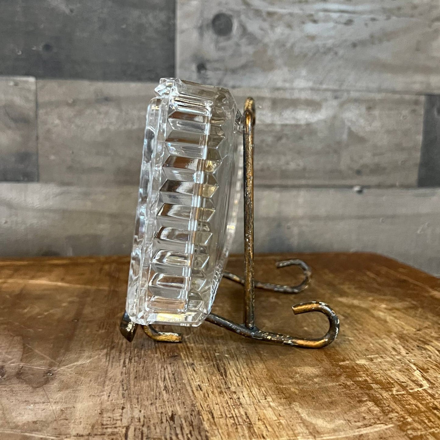 Vintage glass rectangle divided trinket tray with sawtooth rim