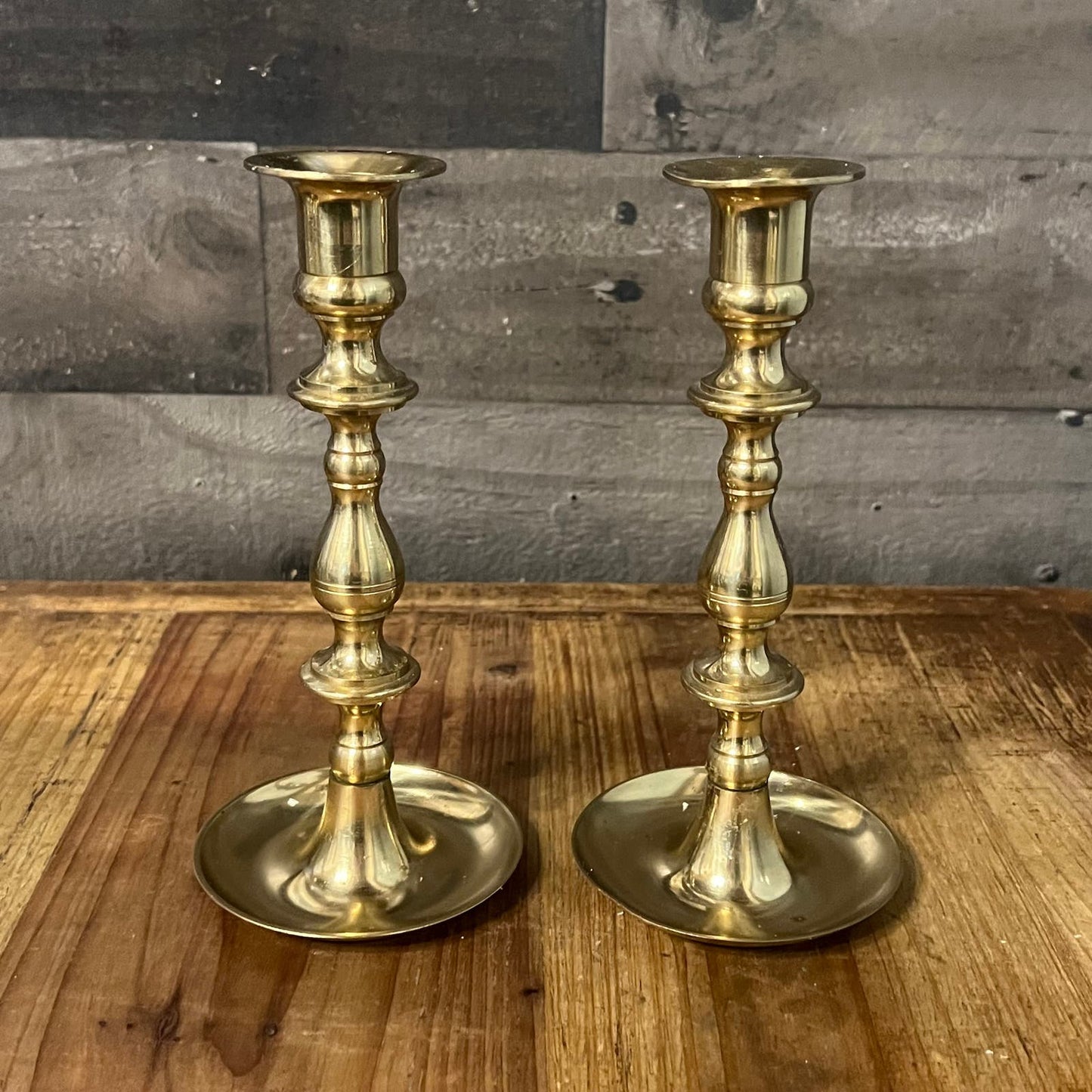 Vintage Pair of Brass Candlestick Holders