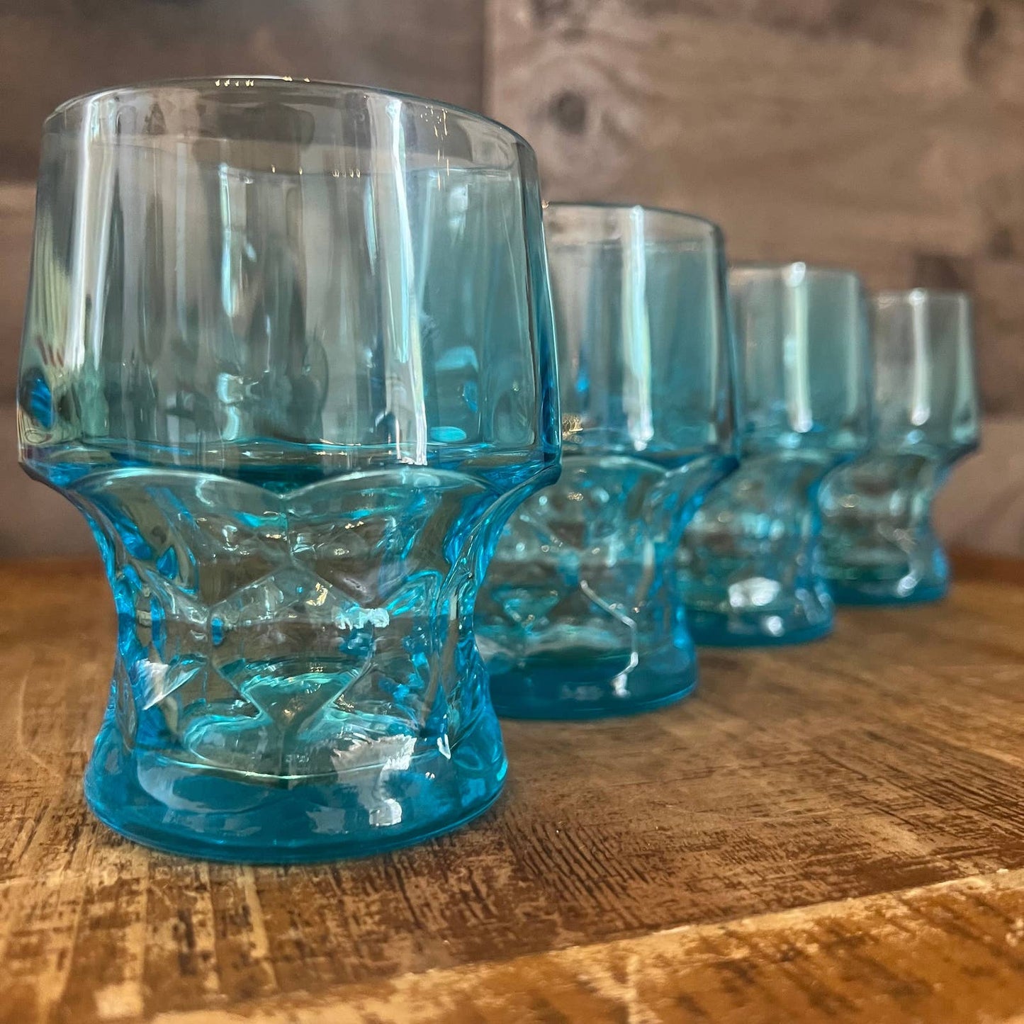 Viking glass Georgian colonial aqua light blue lowball glasses - set of 4