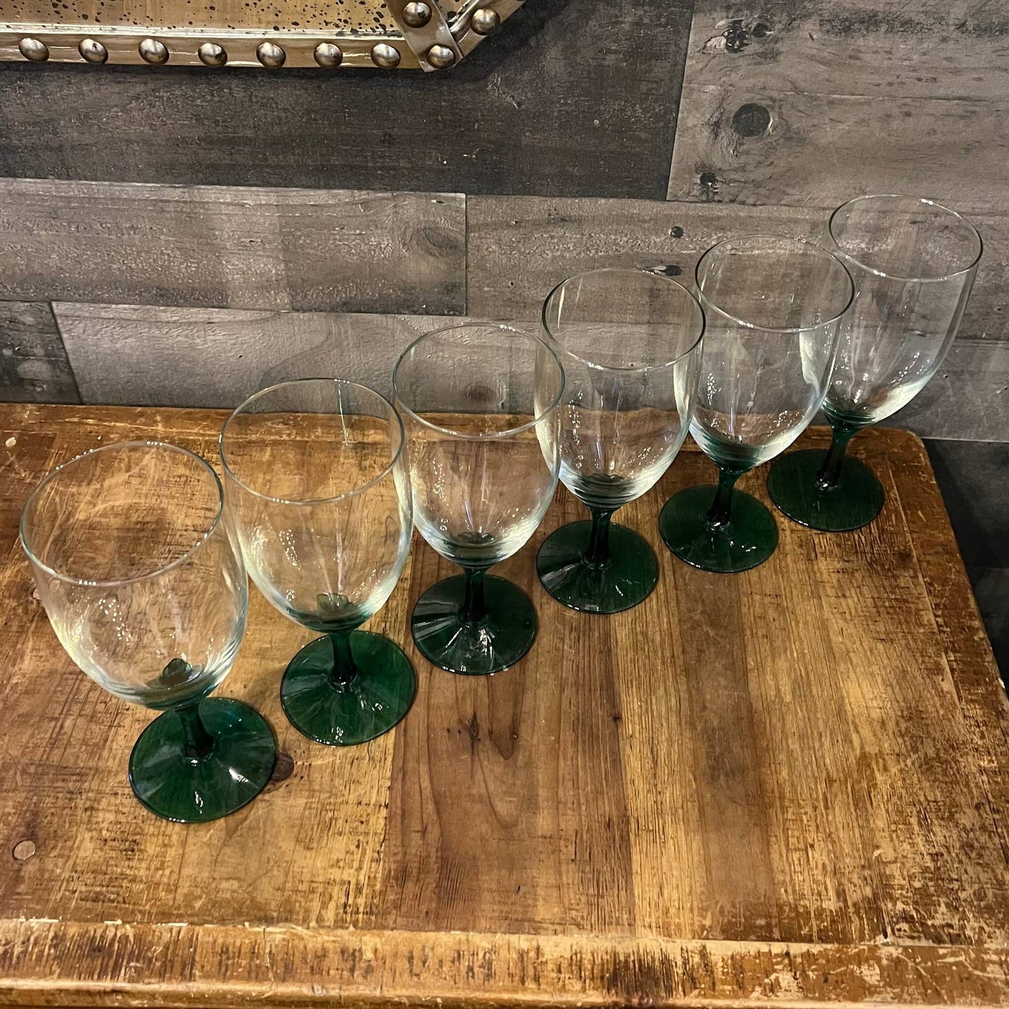 Libbey Glass Domaine Green Juniper stem clear glass goblets - iced tea glasses - set of 5