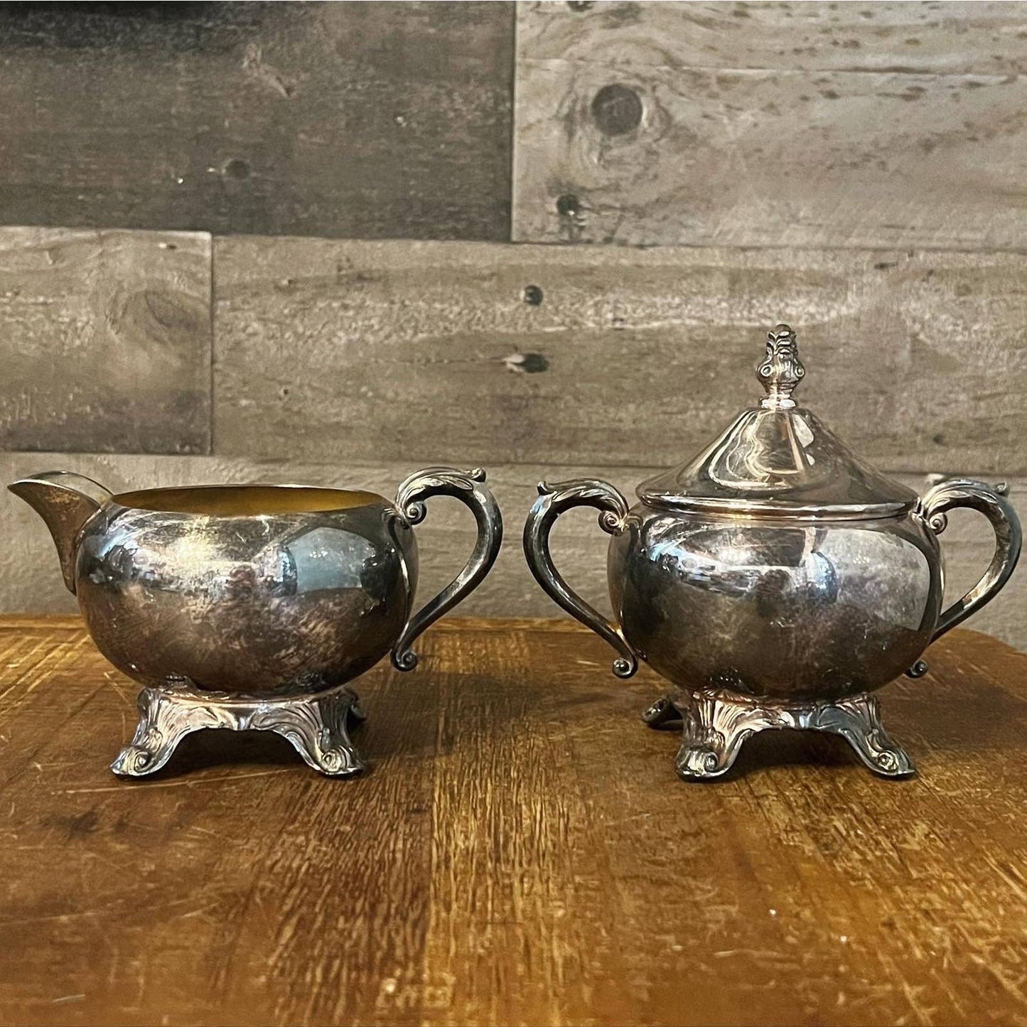 Vintage FB Rogers Silver Co silver plated footed creamer pour and sugar bowl