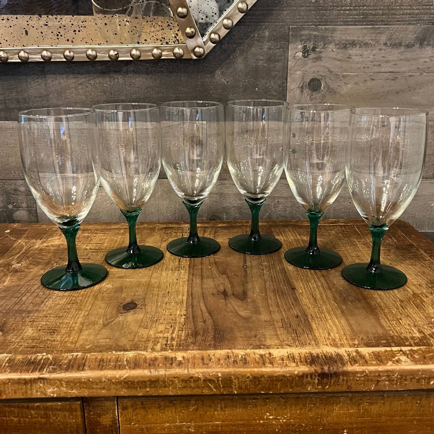 Libbey Glass Domaine Green Juniper stem clear glass goblets - iced tea glasses - set of 5
