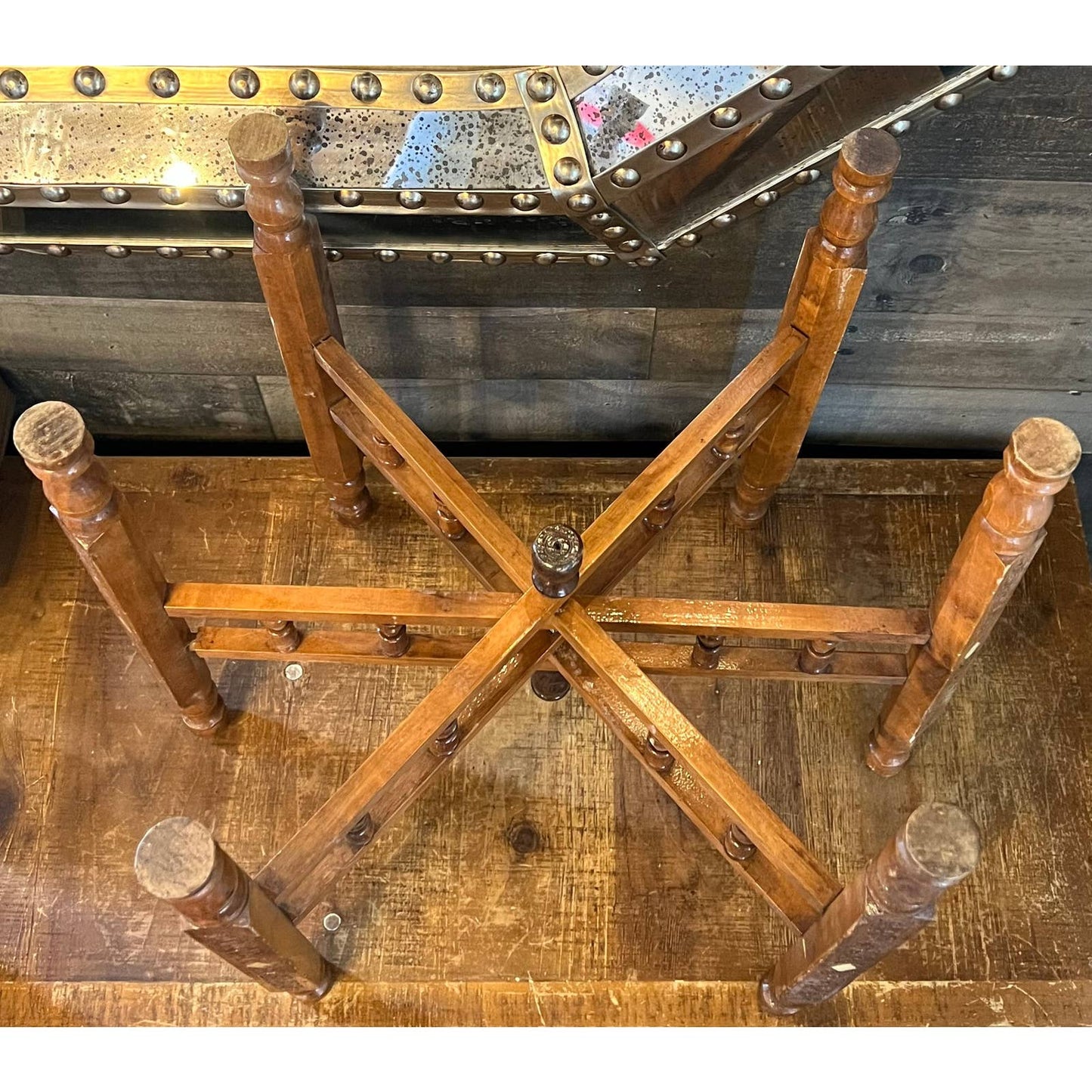 Vintage wood carved folding tray stand - collapsible side table