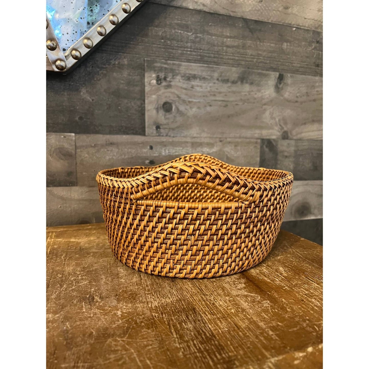 Woven rattan handled basket - bread basket - fruit basket
