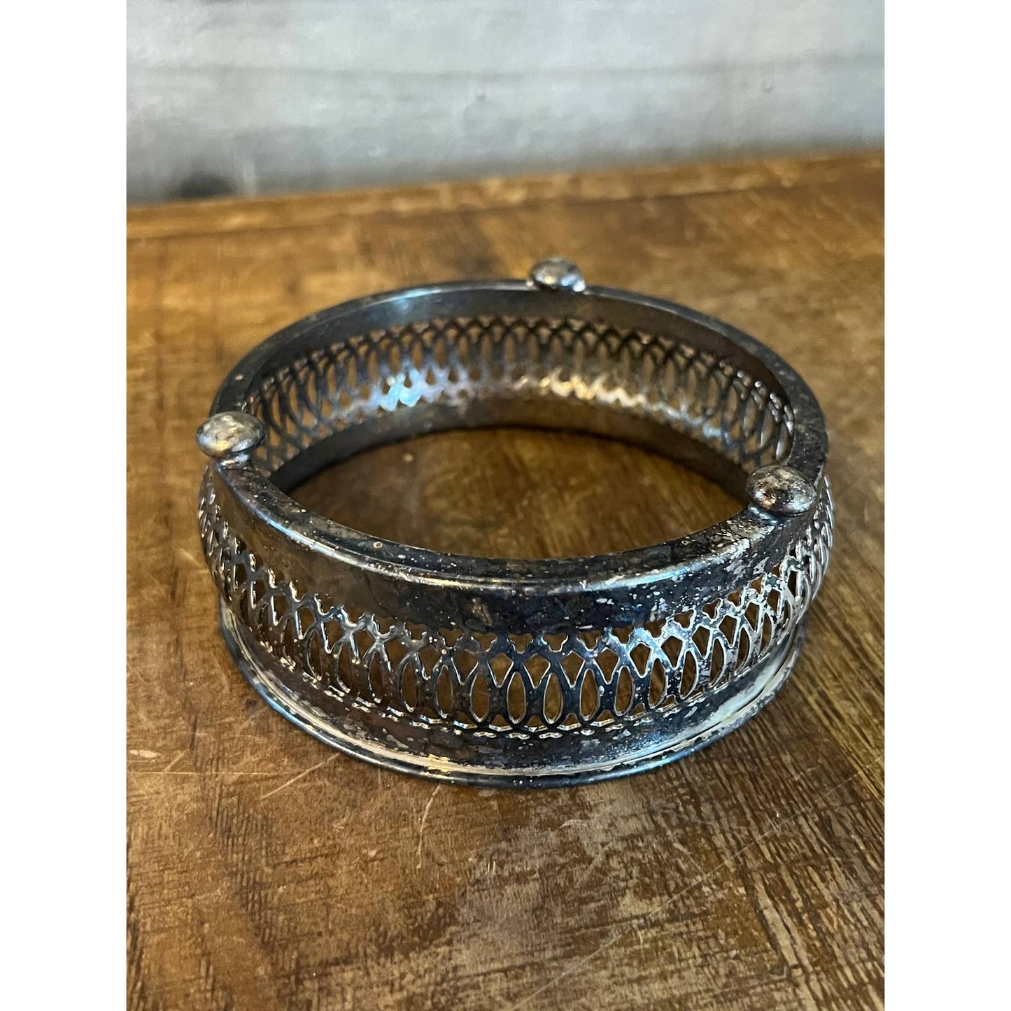 Vintage tri footed silver plated wine coaster
