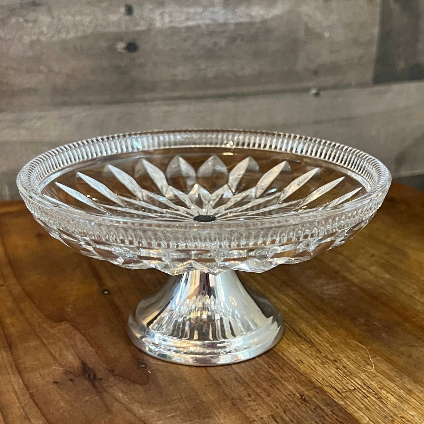 Vintage crystal compote dish with silver plated pedestal base
