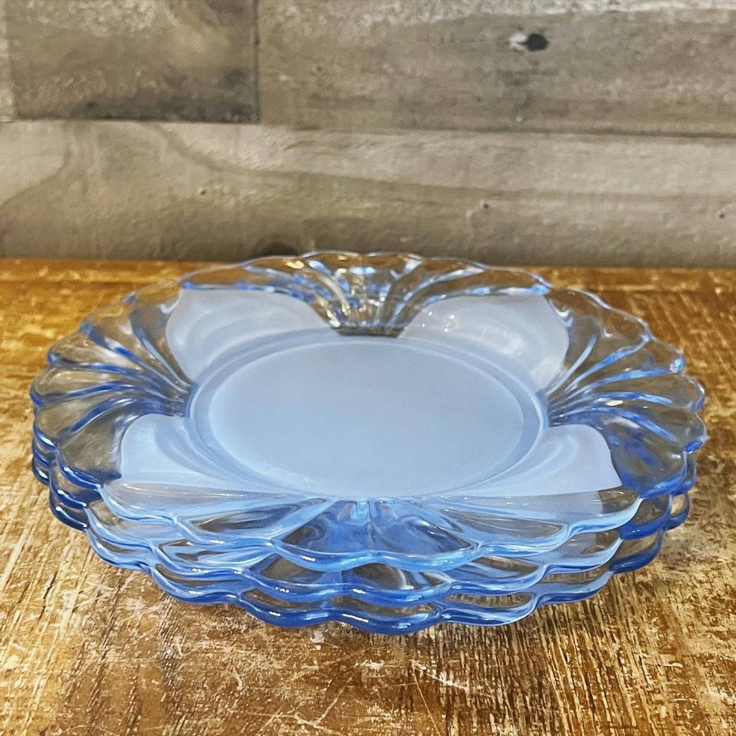 Cambridge Caprice moonlight blue alpine salad plates - set of 3 - elegant dining - blue glass - classy tabletop - tea party - dessert plate
