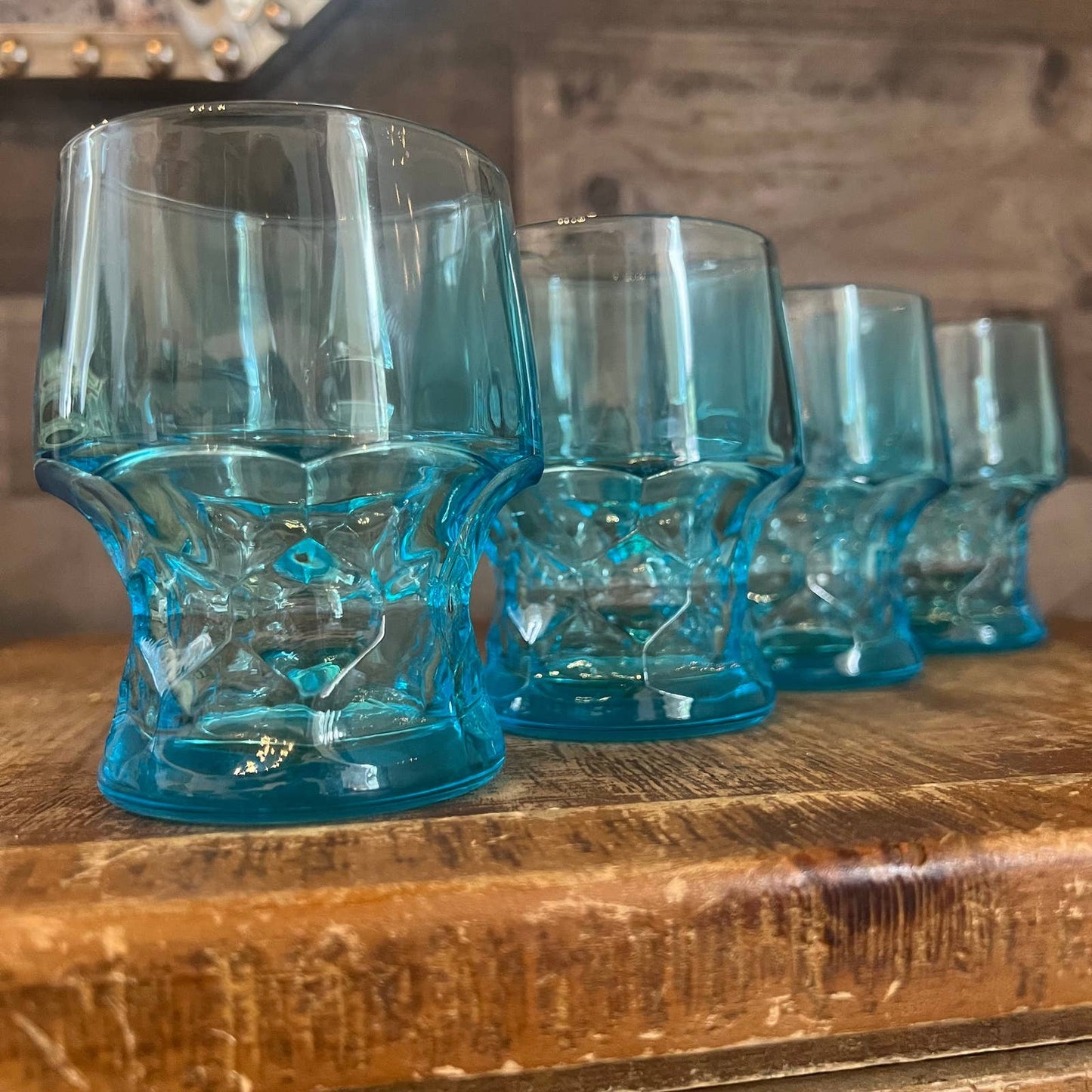 Viking glass Georgian colonial aqua light blue lowball glasses - set of 4
