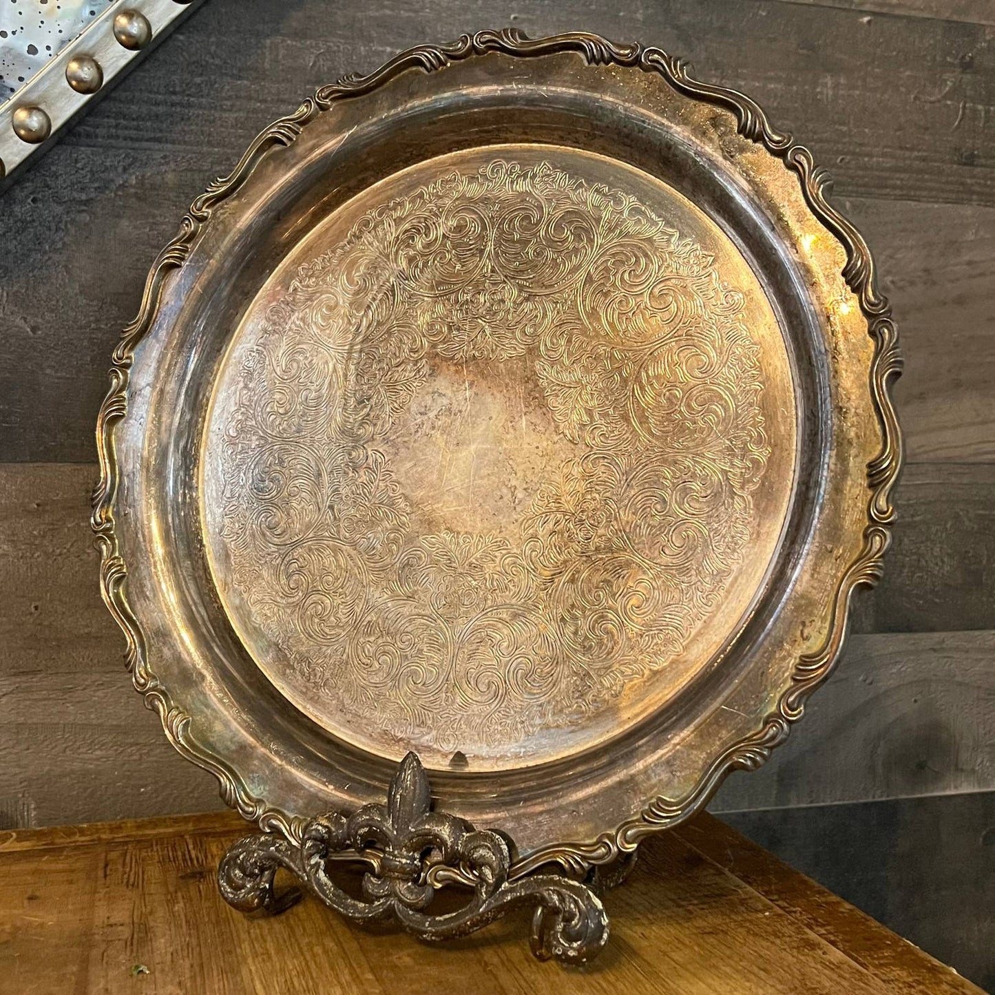 Vintage WM A Rogers round silverplated tray