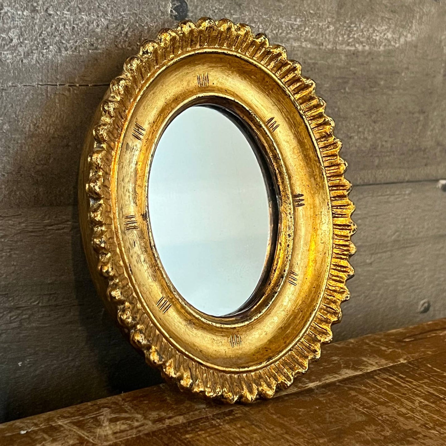 Vintage oval gold frame mirror - sunburst mirror