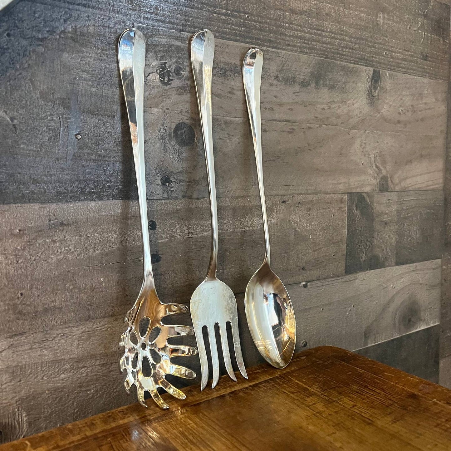Studio Silversmiths silverplated cooking utensils - set of 3 - pasta spoon, serving spoon, serving fork