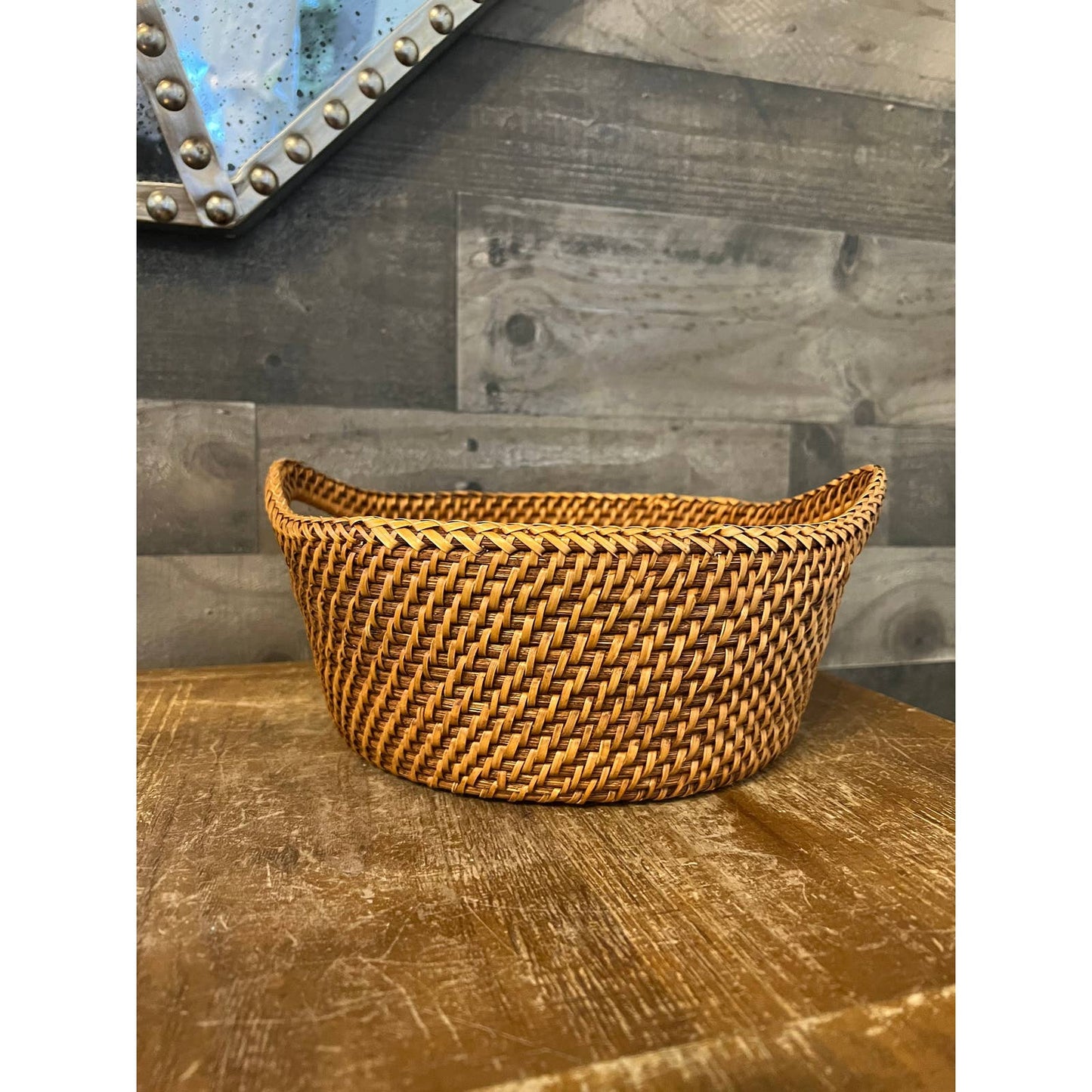 Woven rattan handled basket - bread basket - fruit basket