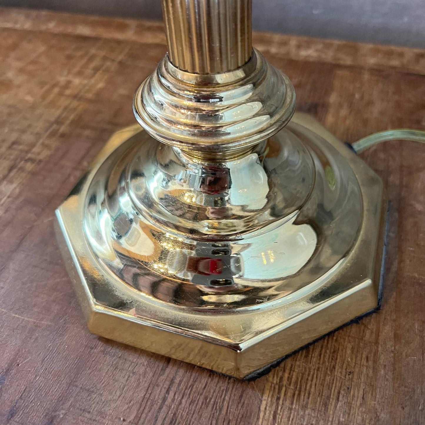 Vintage brass candlestick lamp with crystal shade