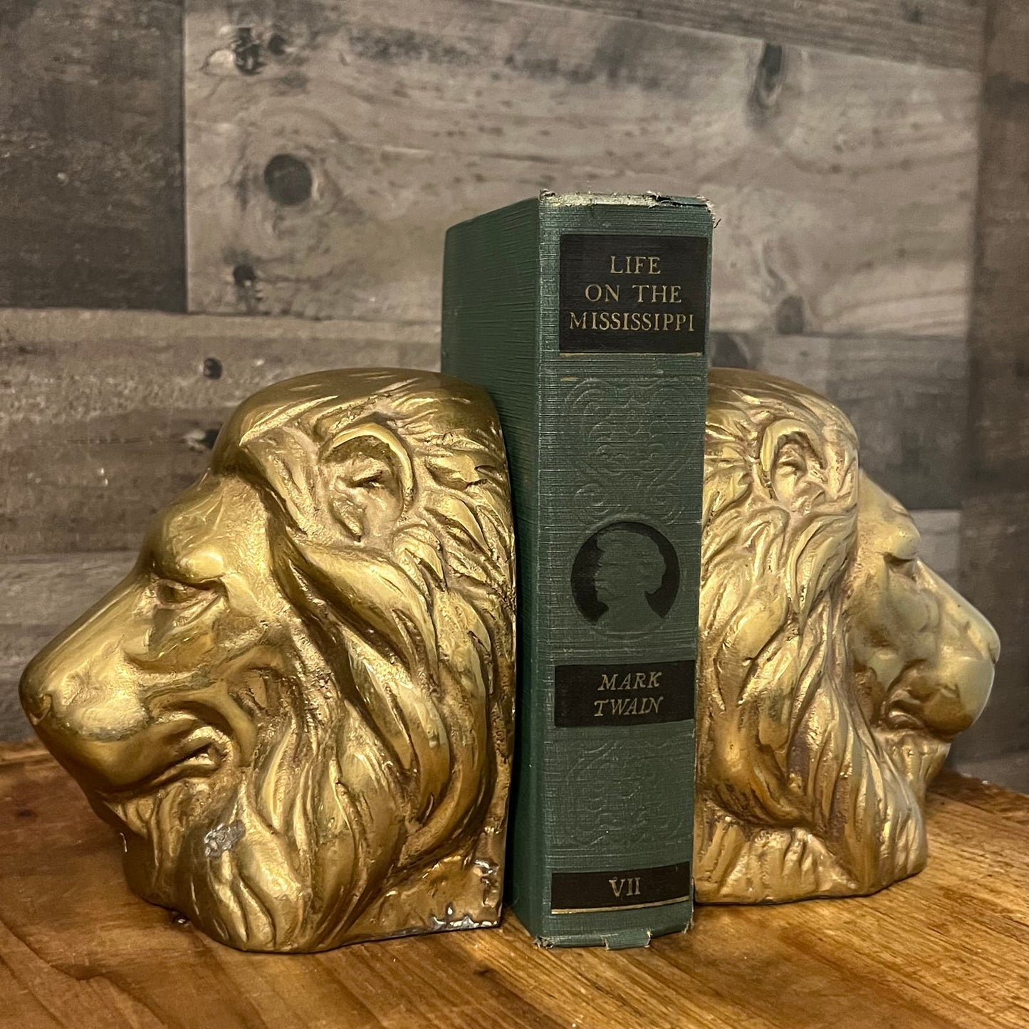 Brass Lion Head Bookends - Pair