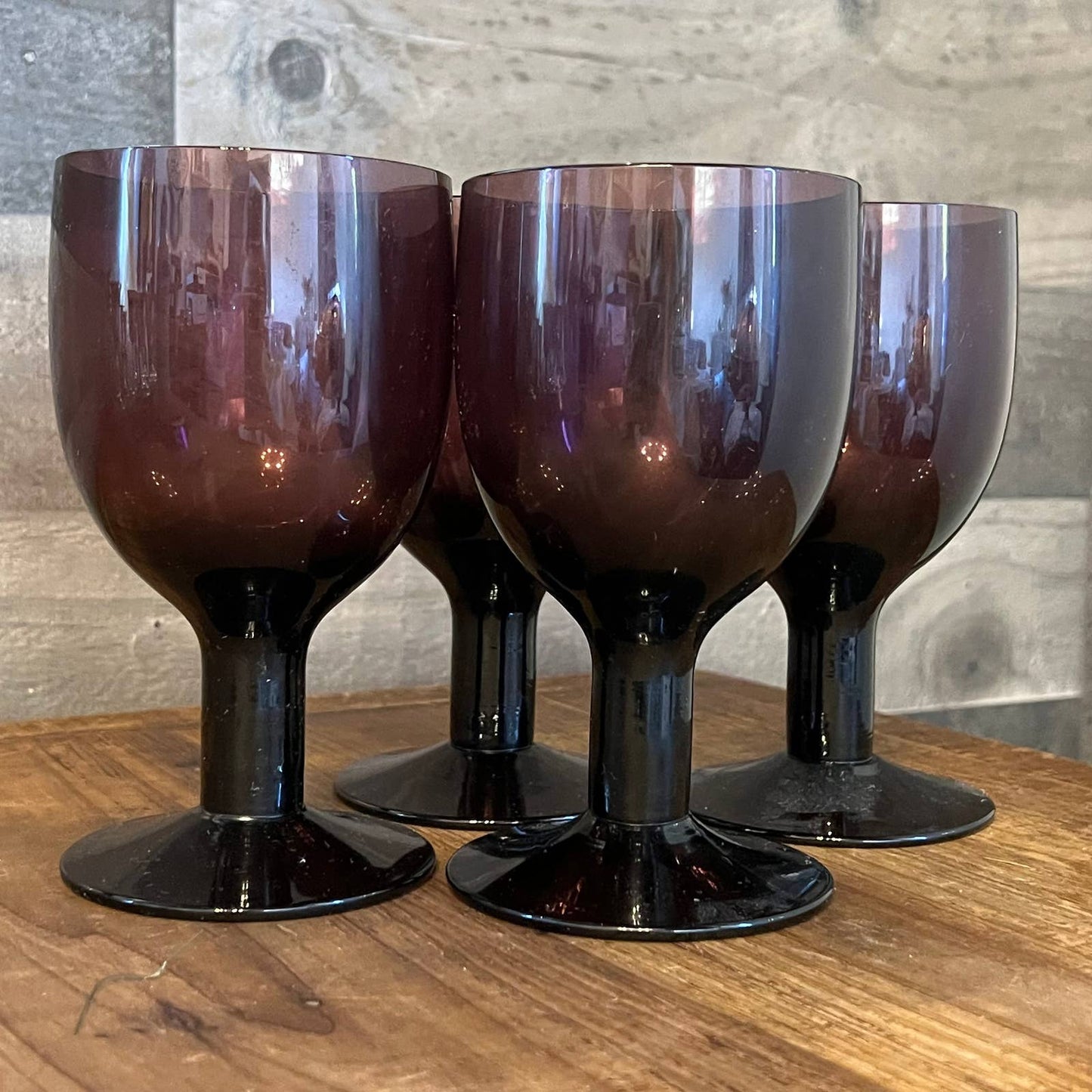 Mid Century amethyst glass thick stem wine glasses - set of 4