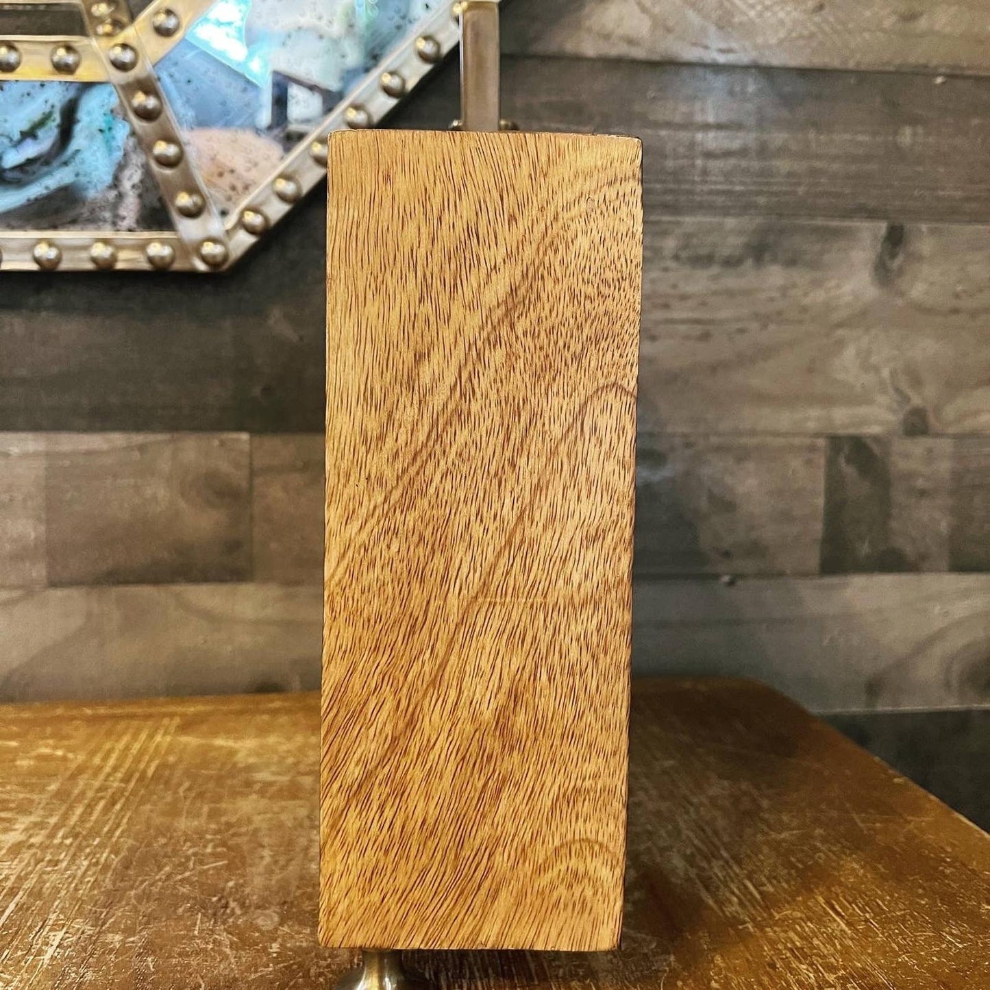 Barnes High Street tri brass footed wooden rectangle analog Roman numeral clock