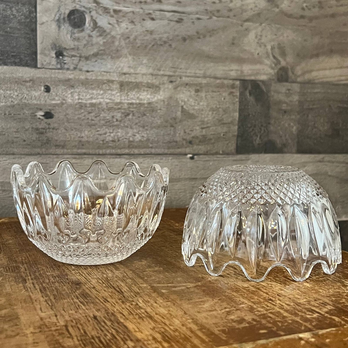 Vintage crystal sphere wavy rim trinket dish - candy dish