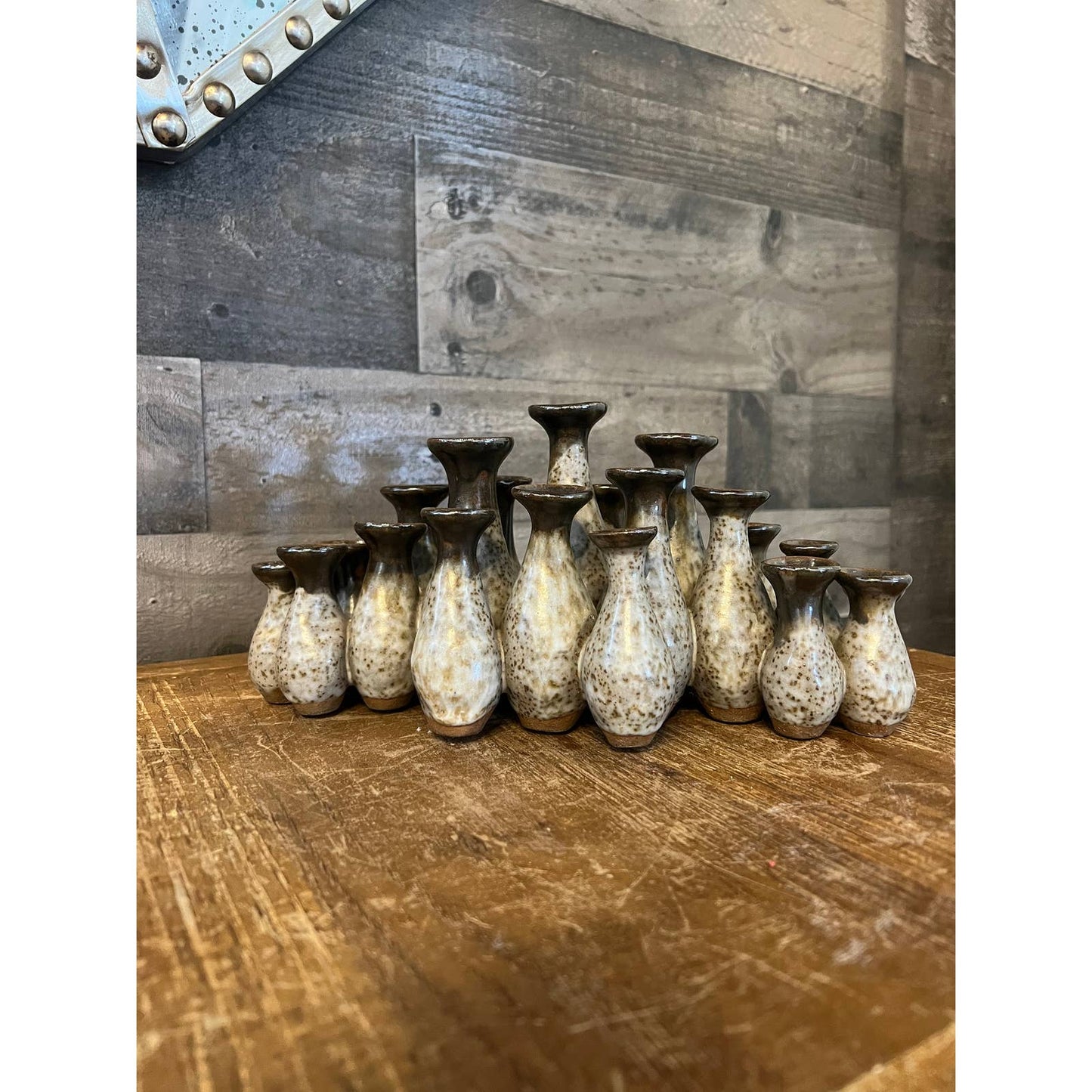 Vintage ceramic glazed dipped pottery cluster bud vase vessel