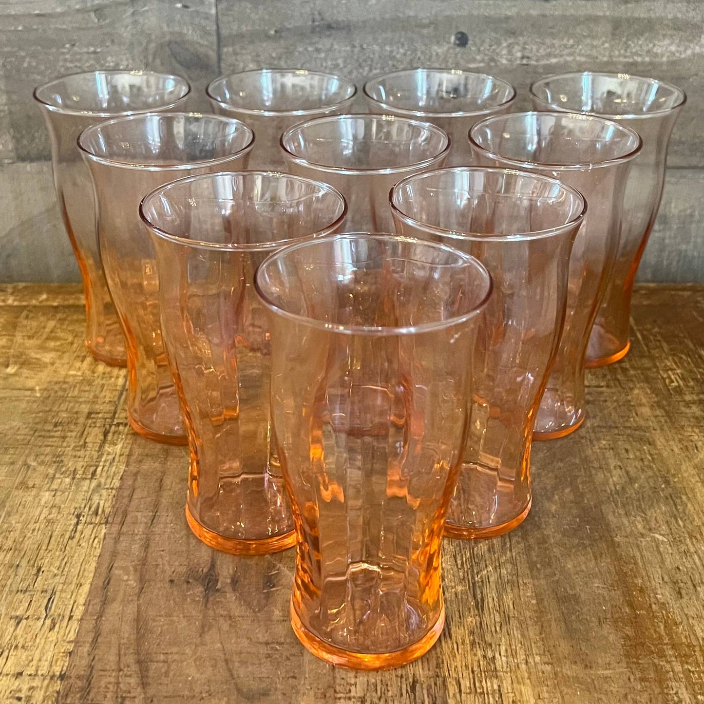 Vintage set of 10 pink depression glass tall tumblers - juice glasses