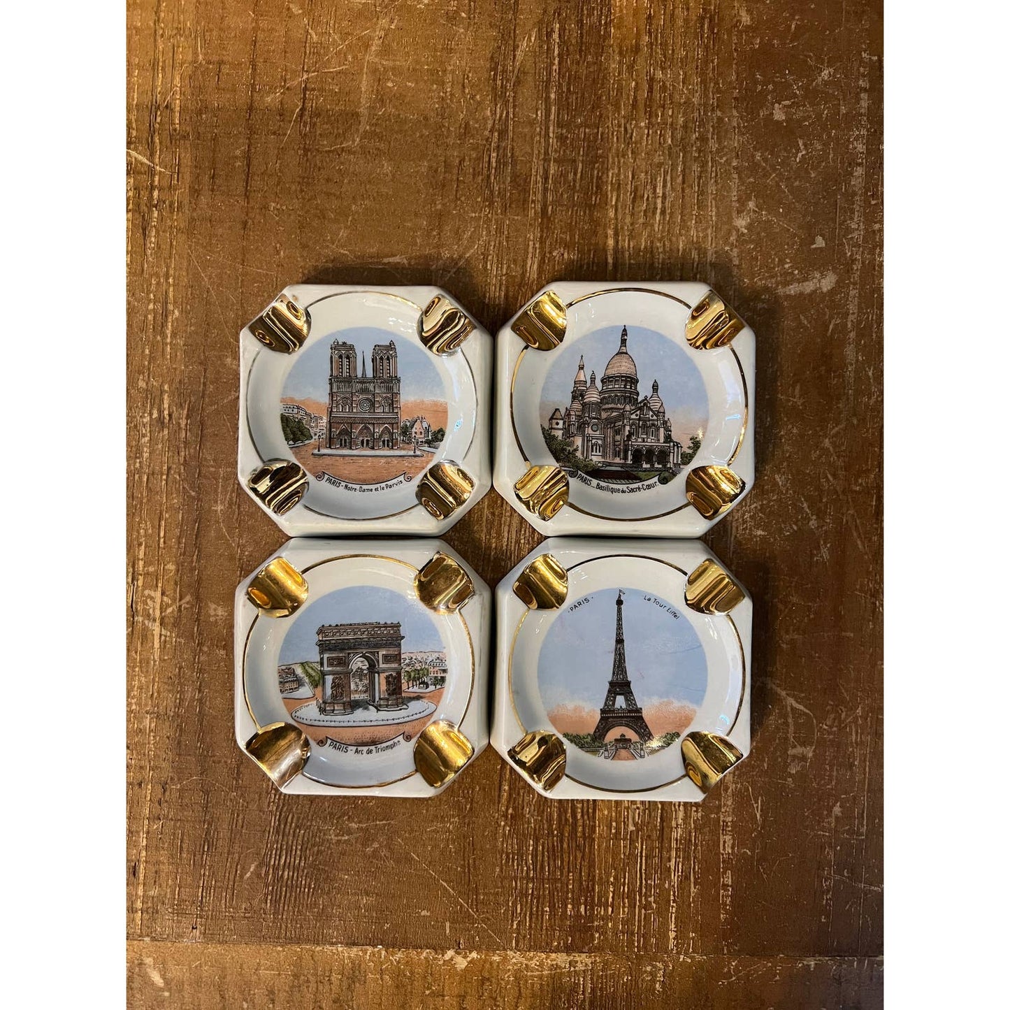 Limoges France set of 4 cityscape ashtrays