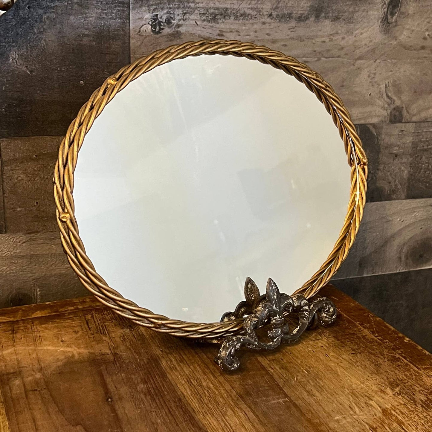 Vintage gold braided frame oval mirror
