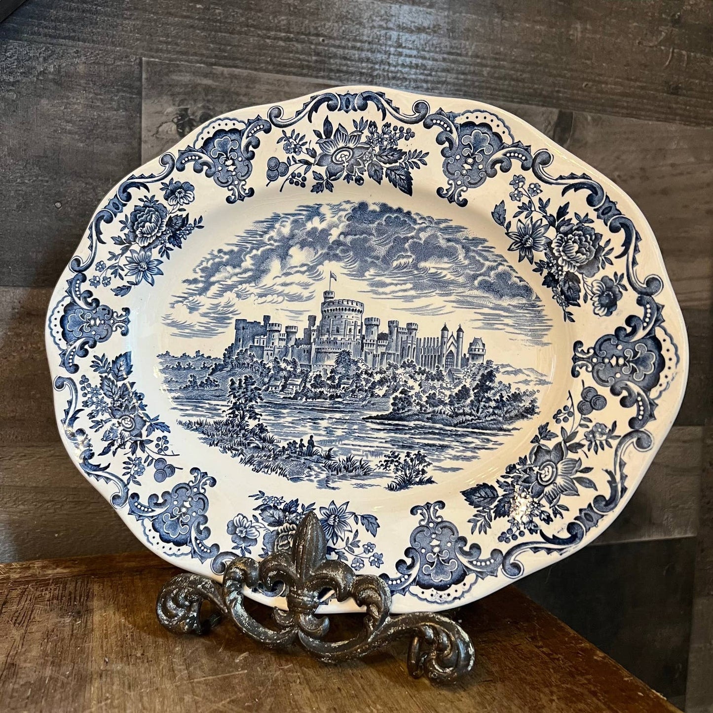 Vintage Enoch Wedgwood Windsor Castle platter - blue and white