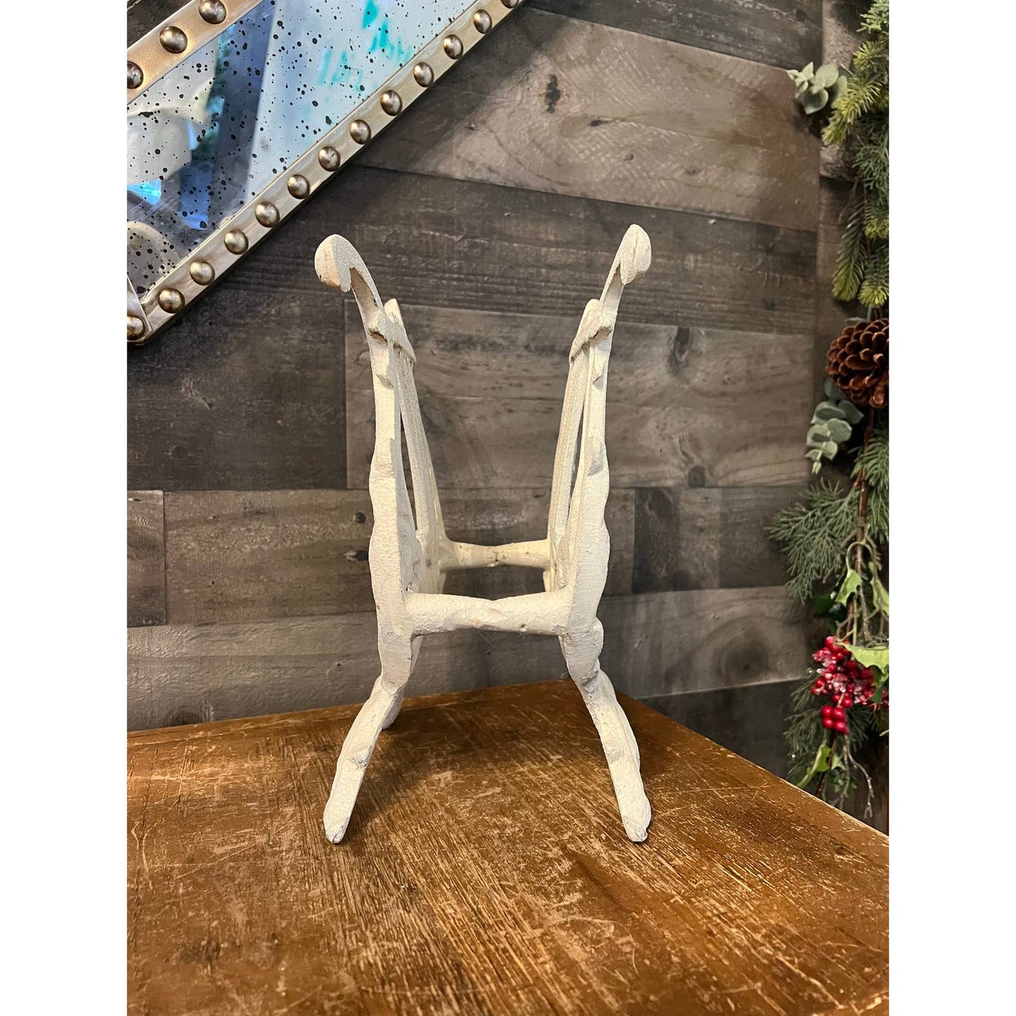 Vintage white lyre harp book stand