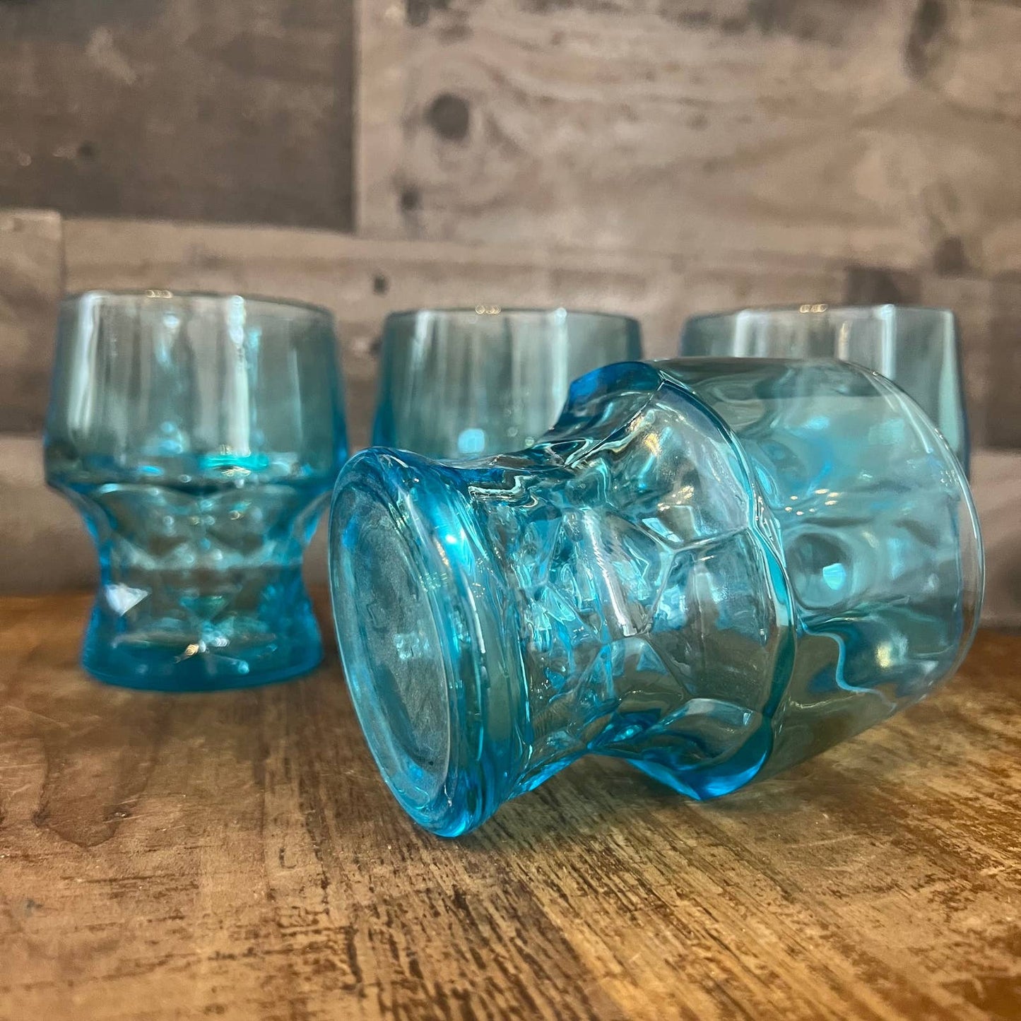 Viking glass Georgian colonial aqua light blue lowball glasses - set of 4