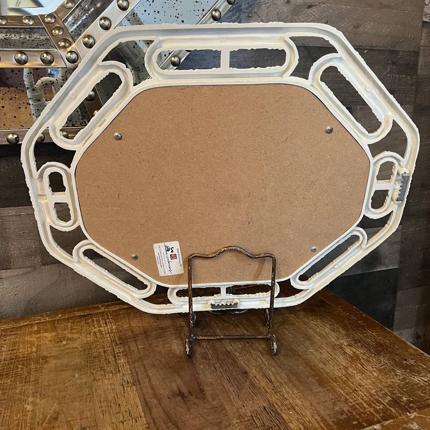 Homco creamy white faux bamboo octagon vintage mirror