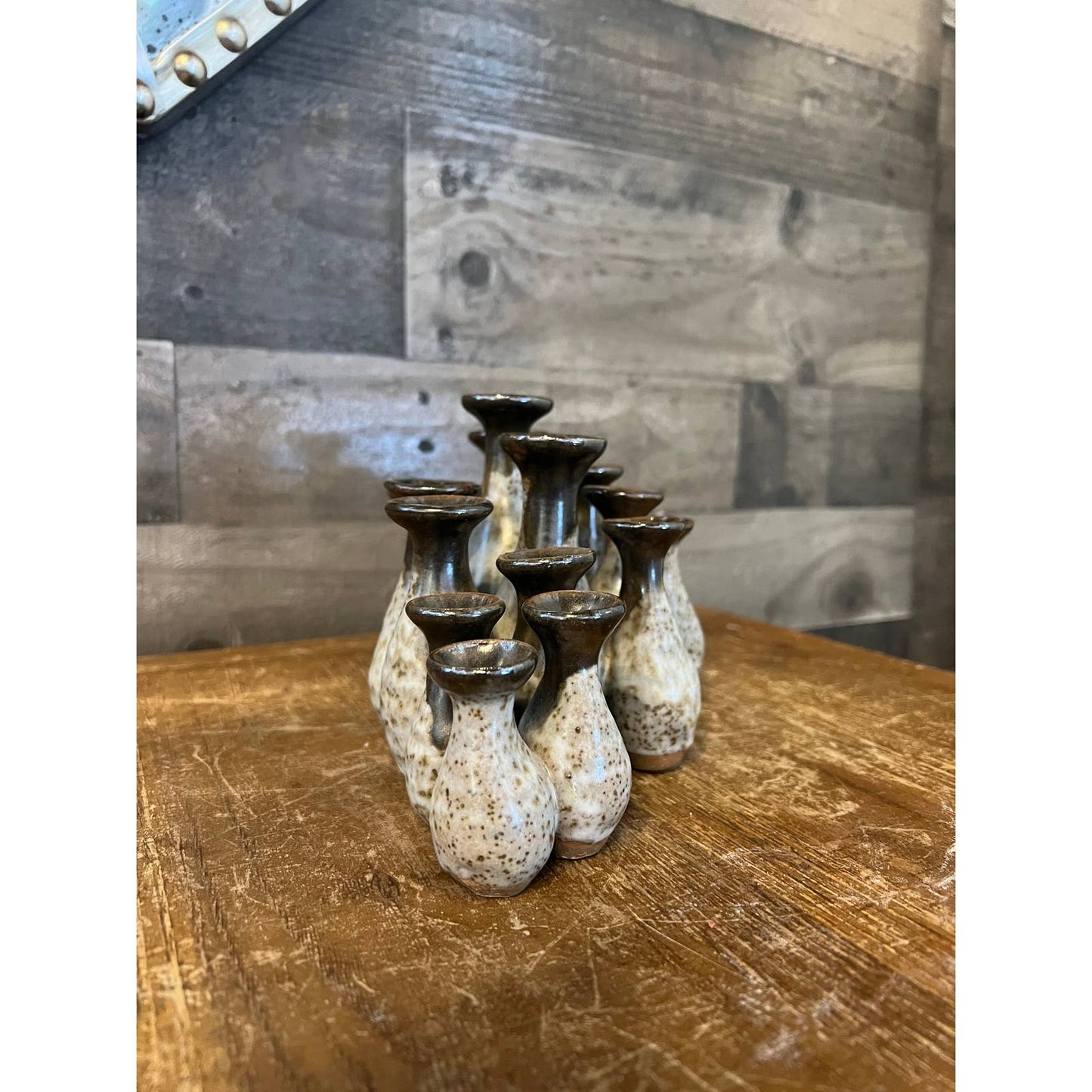 Vintage ceramic glazed dipped pottery cluster bud vase vessel