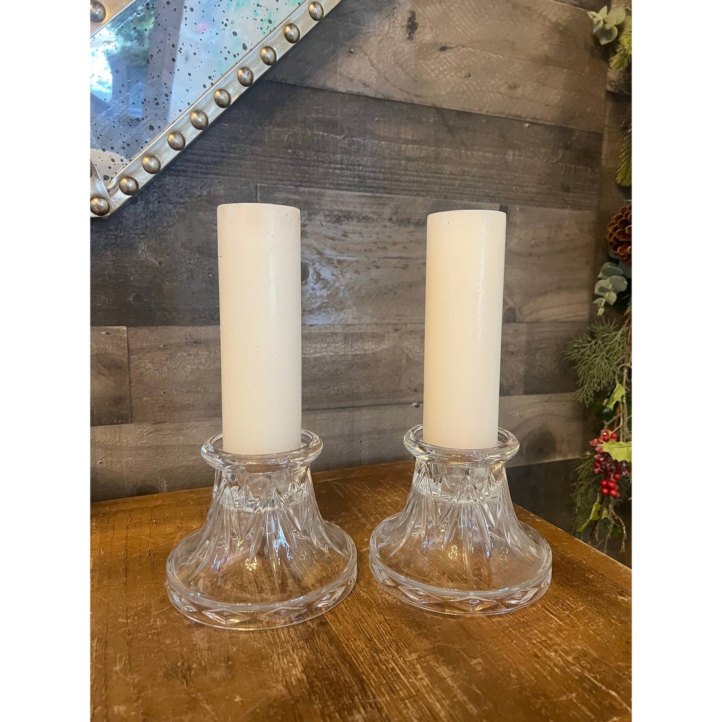 Heavy vintage clear crystal candle holders - candle pedestals