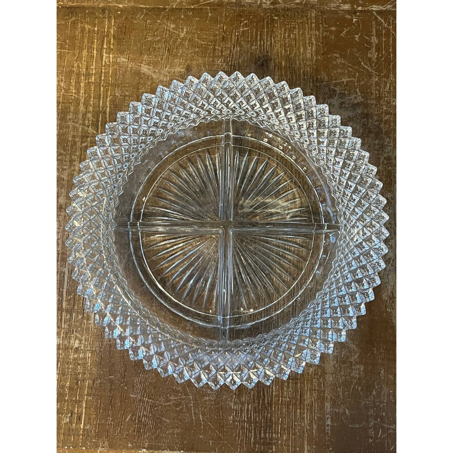 Vintage Anchor Hocking Miss America clear glass sawtooth edge round trinket dish