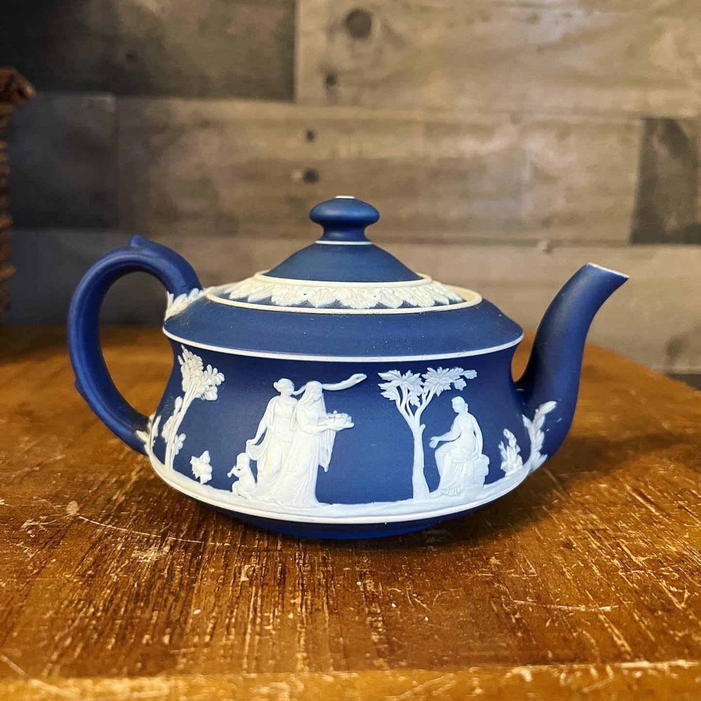 Petite Wedgwood jasperware cream on cobalt blue teapot