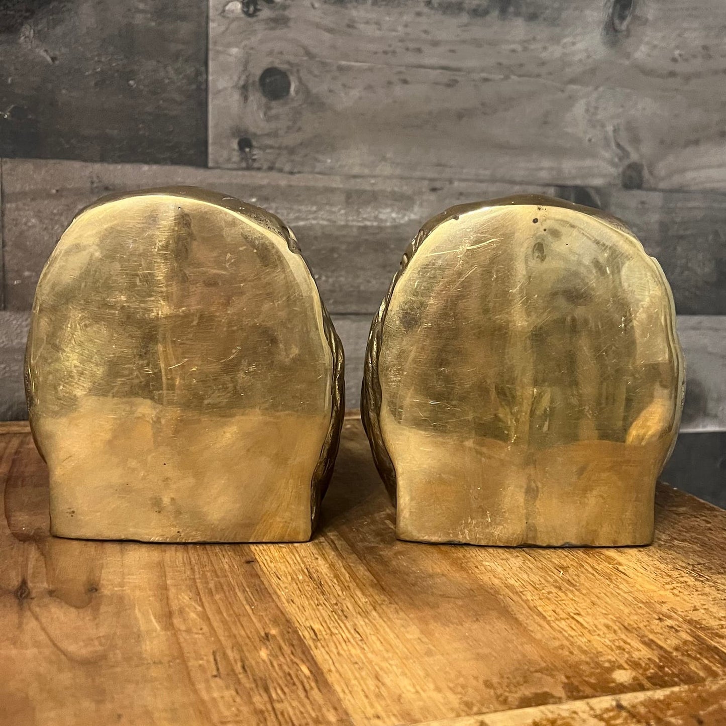 Brass Lion Head Bookends - Pair