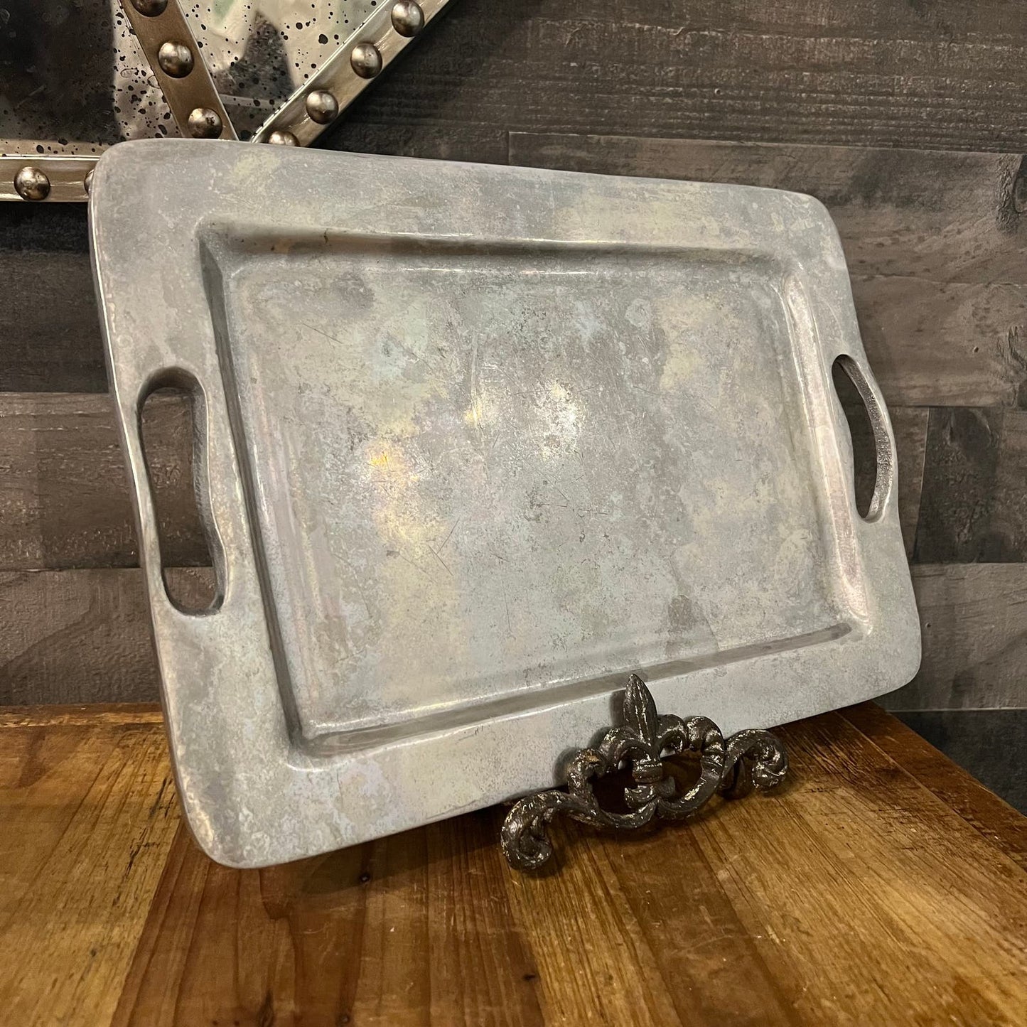 Pottery Barn Aged Silver Tone Handled Rectangular Tray