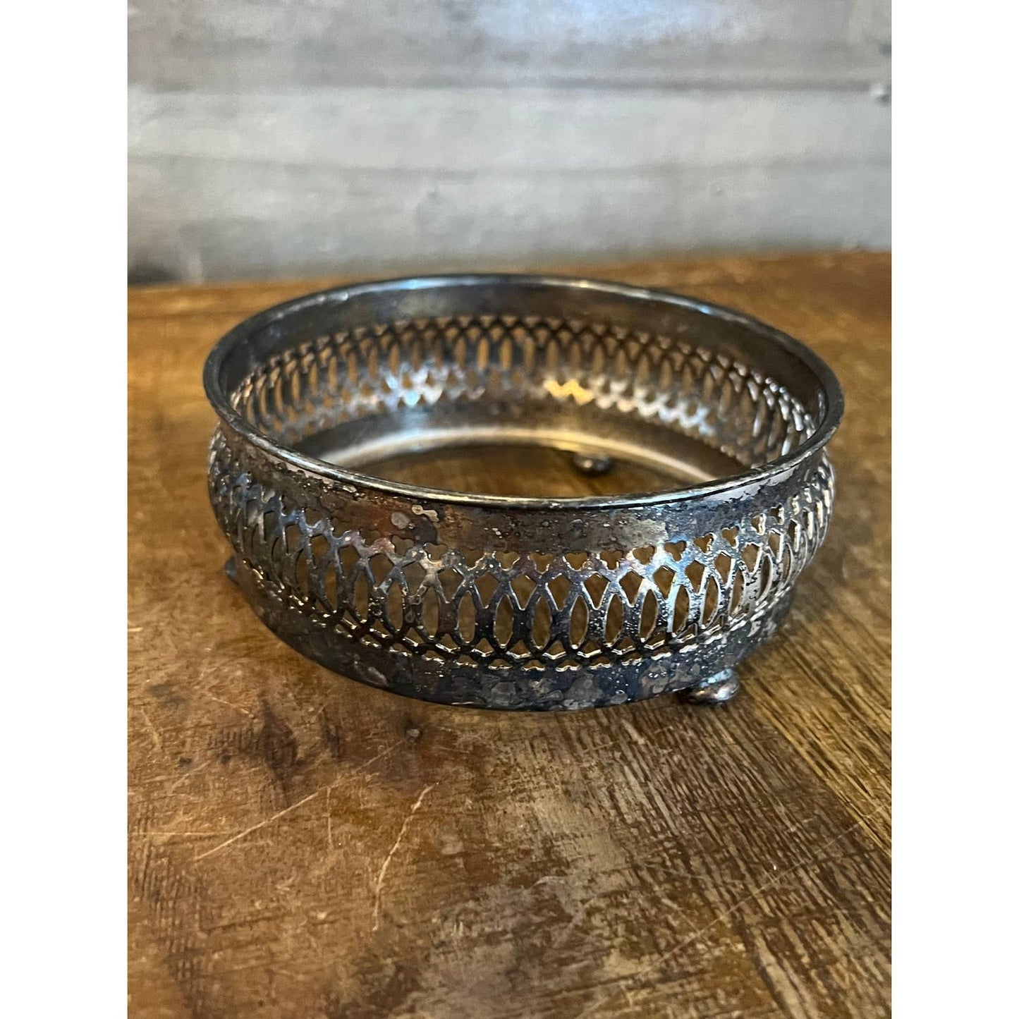 Vintage tri footed silver plated wine coaster