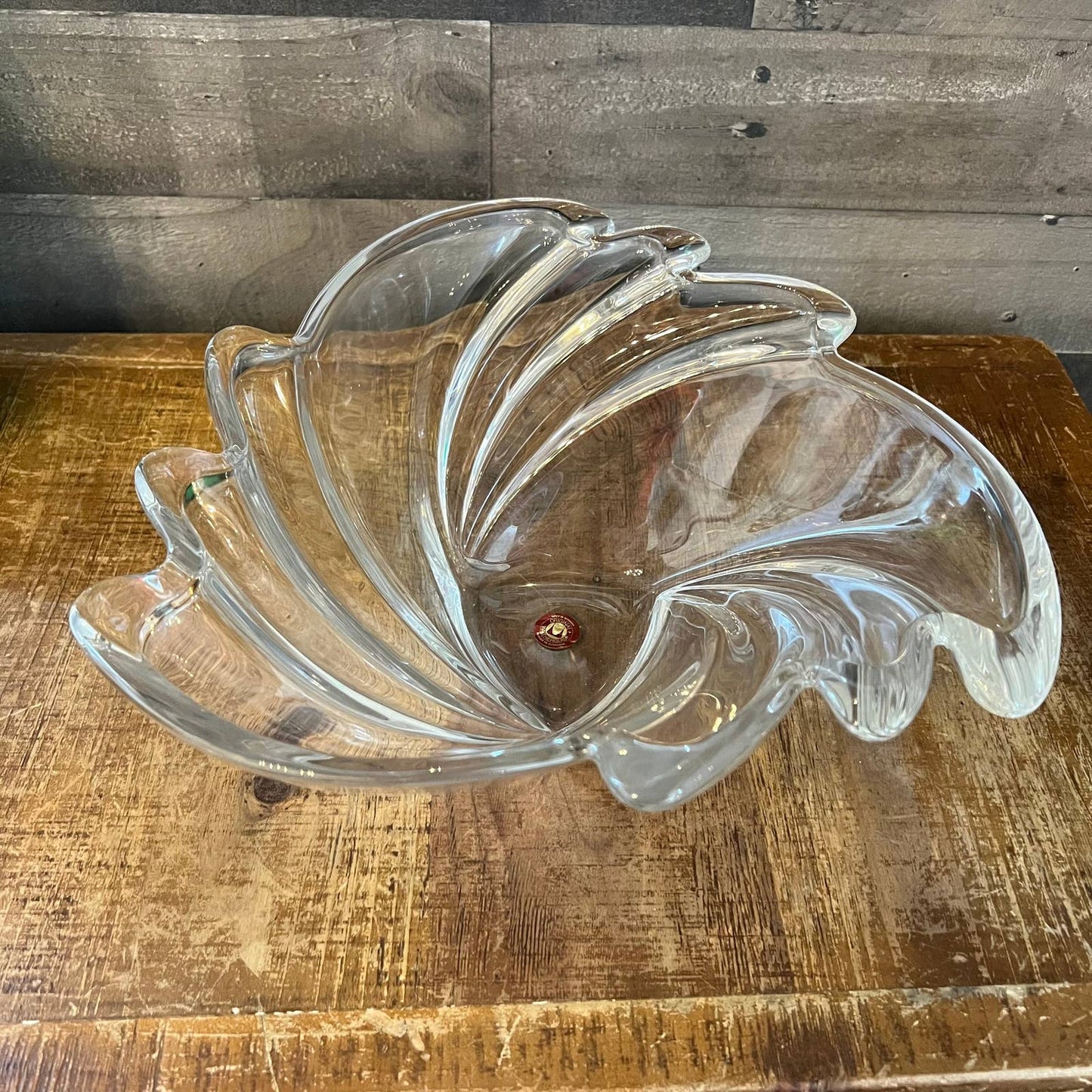 Vintage Waltherglas large art deco clear glass swirl bowl - made in Germany