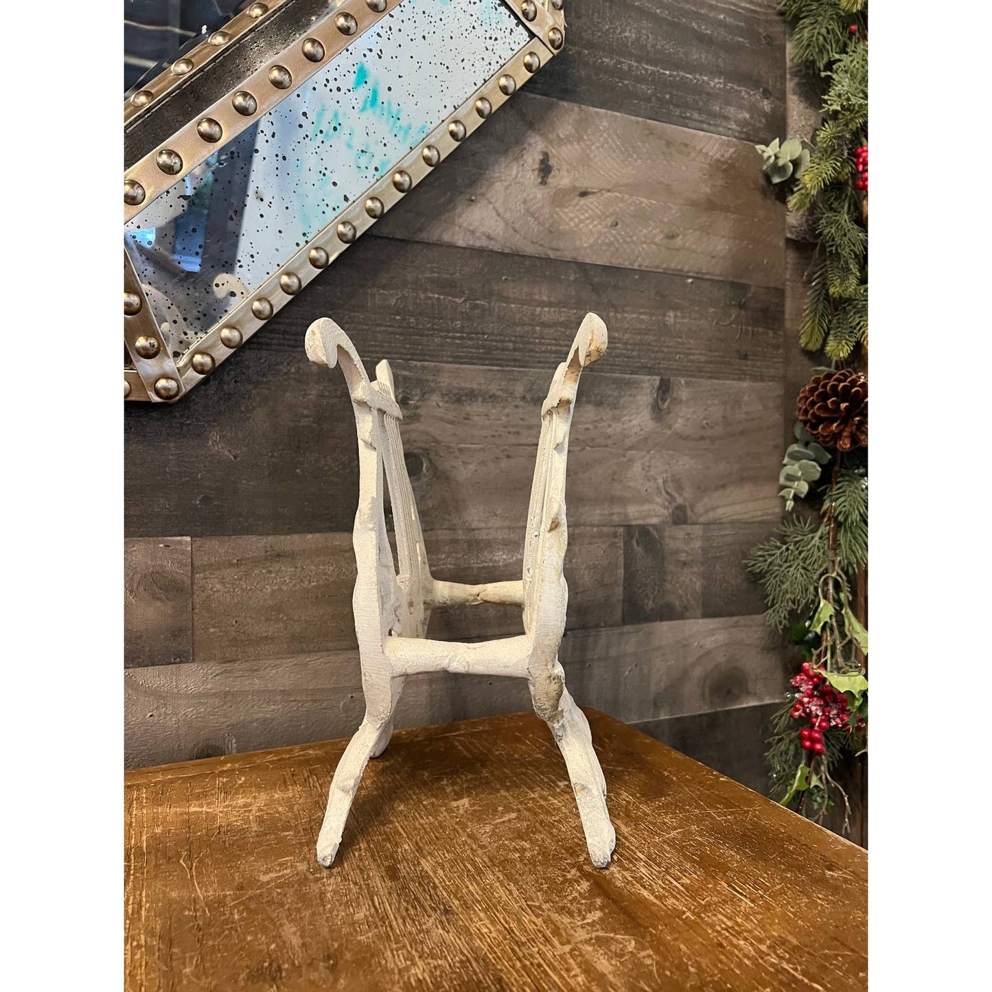 Vintage white lyre harp book stand