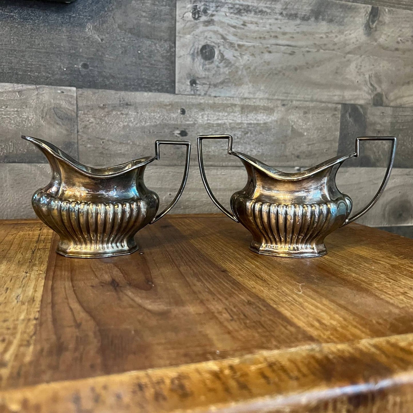 Antique B Altman & Co silver plated handled cream and sugar bowls