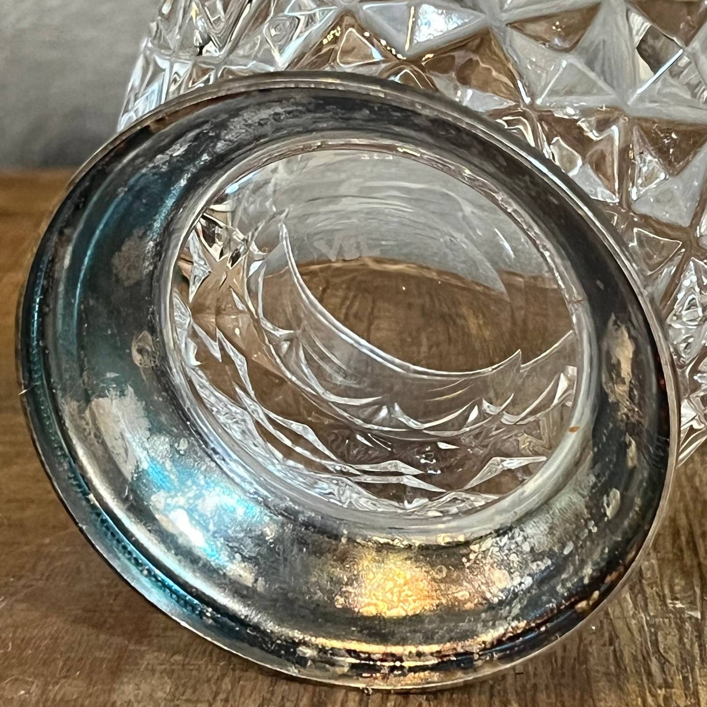 Vintage Val Saint Lambert crystal sugar and creamer with silver plated base