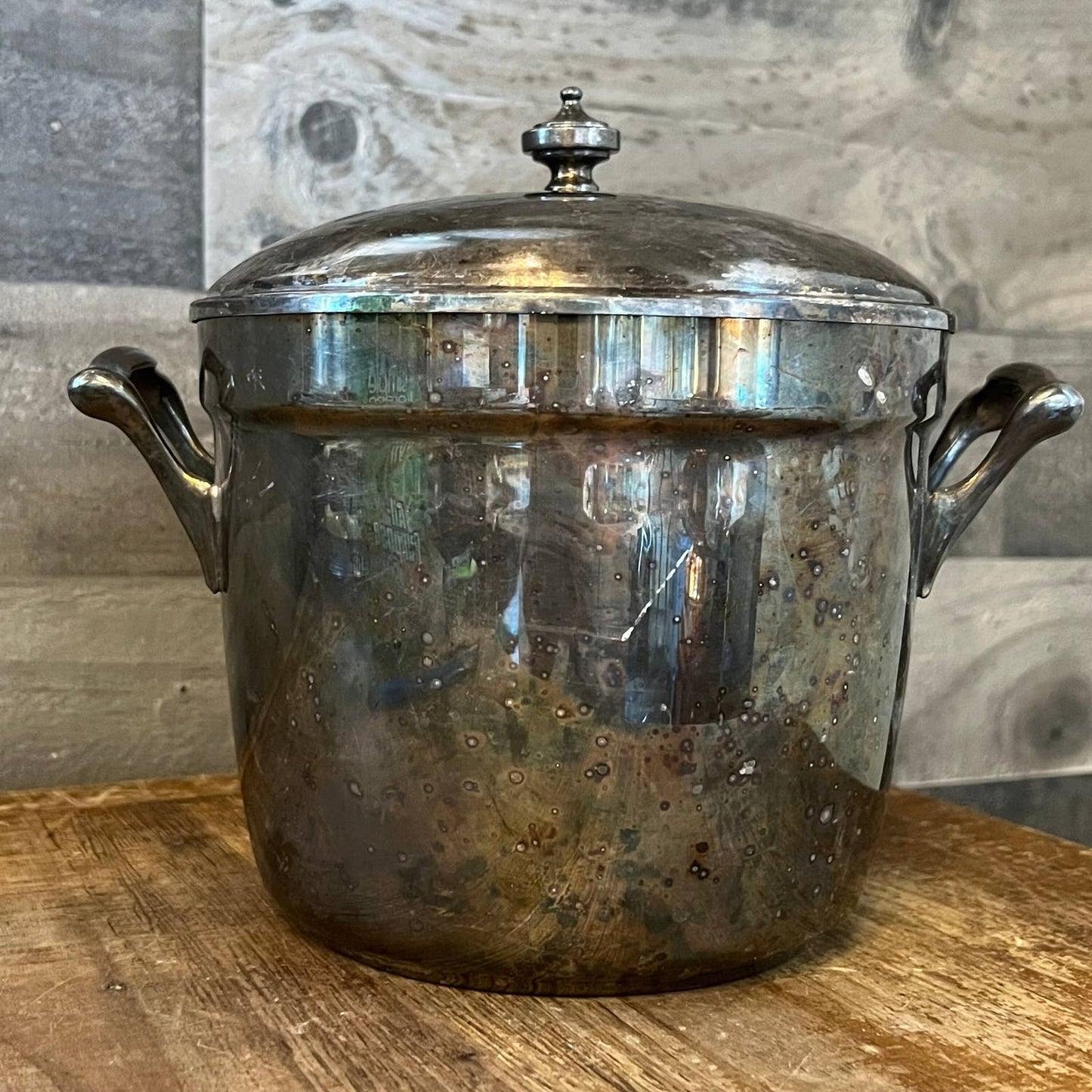 Vintage Crescent silver plated double handled ice bucket and lid